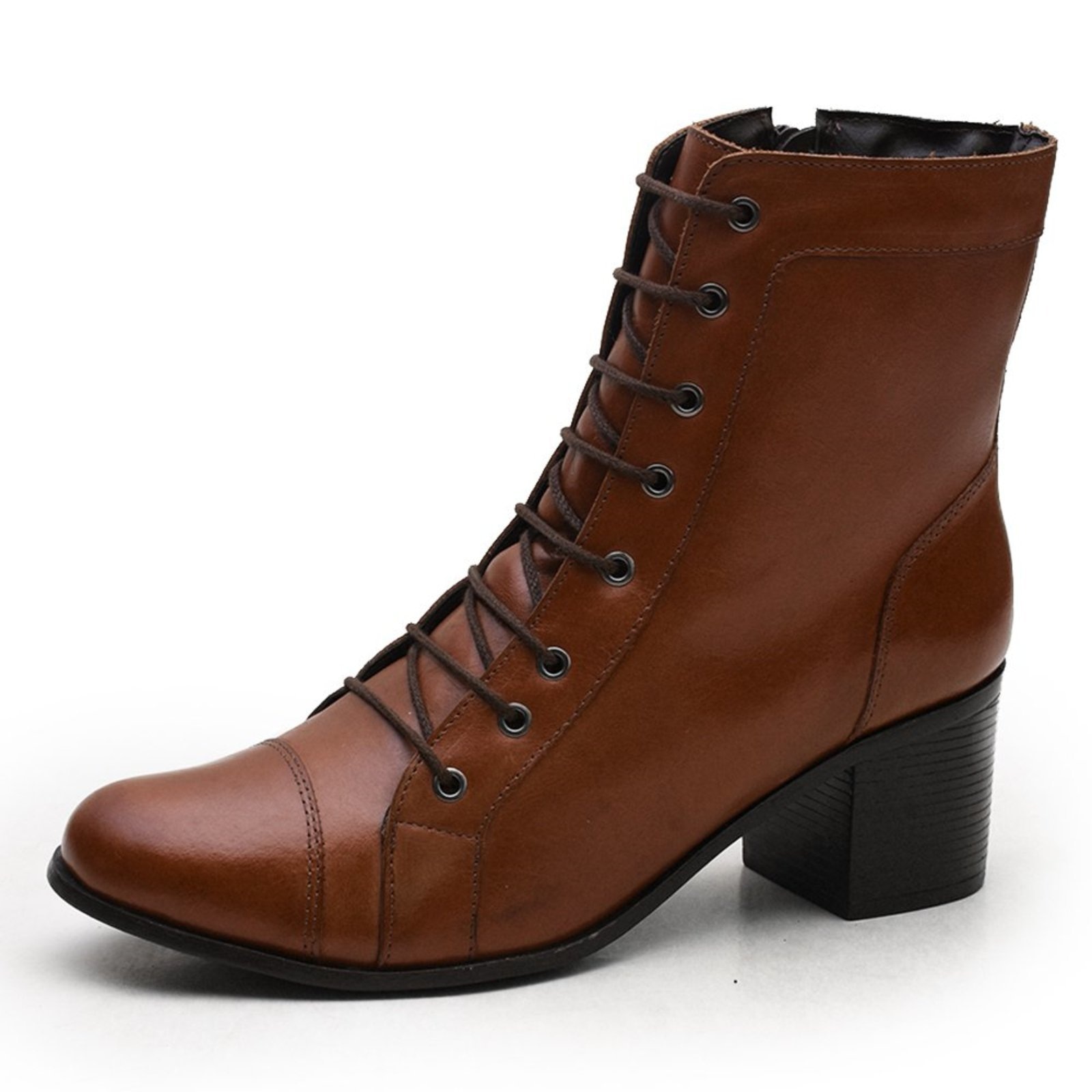 Imagem principal Bota Feminina Em Couro Rangali Com Zíper e Amarração Madus caramelo