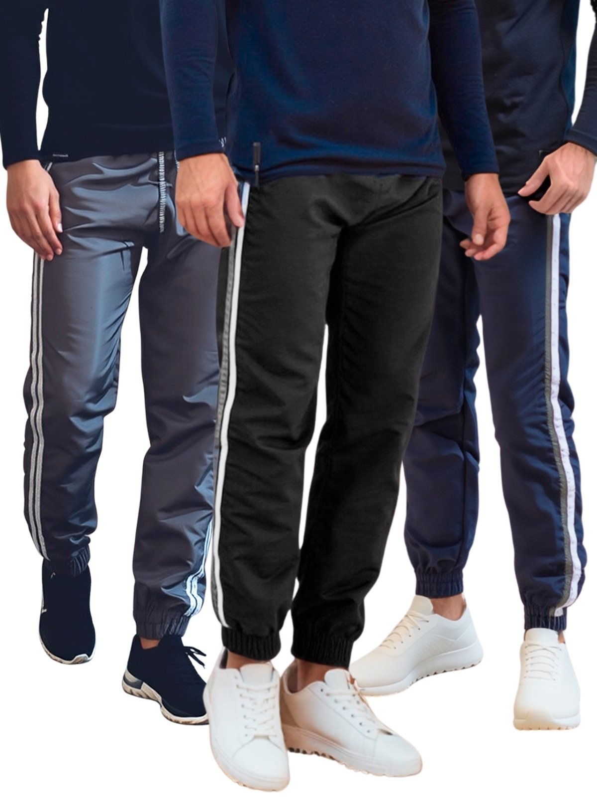 Imagem principal KIT 3 Calças Jogger Frents Tactel Com Listra Academia Treino Conforto Frent's azul/azul marinho/cinza/grafite/preto