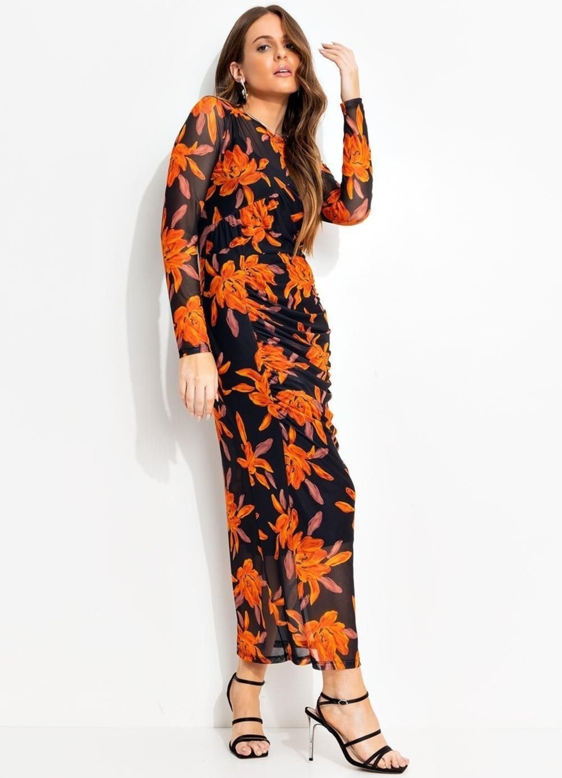 Imagem principal Vestido Feminino Floral Em Tule Quintess Laranja Quintess preto