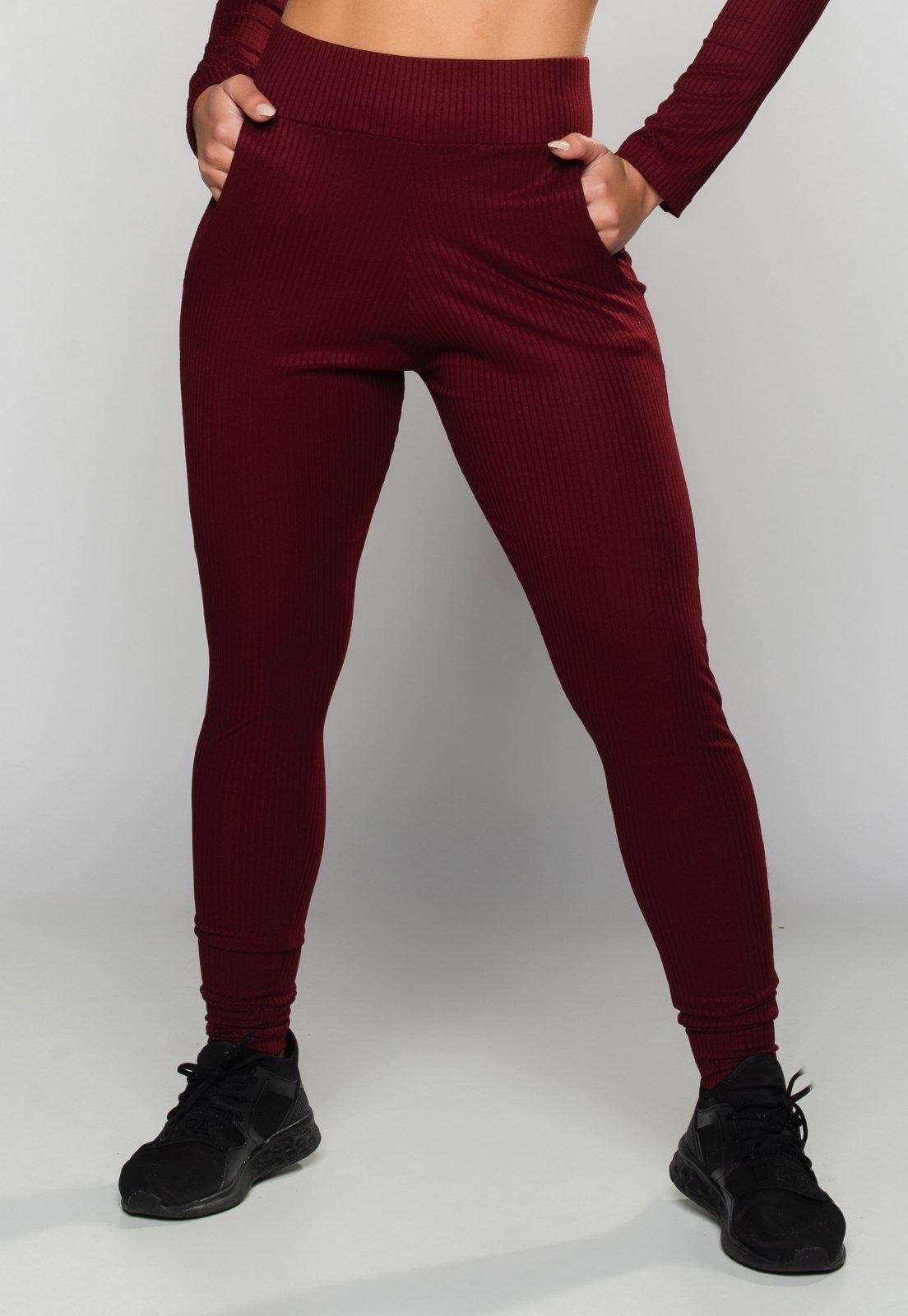 Imagem principal Calça Jogger MVB Modas Canelada Ribana Feminina Moda Cintura Alta Mvb Modas vinho