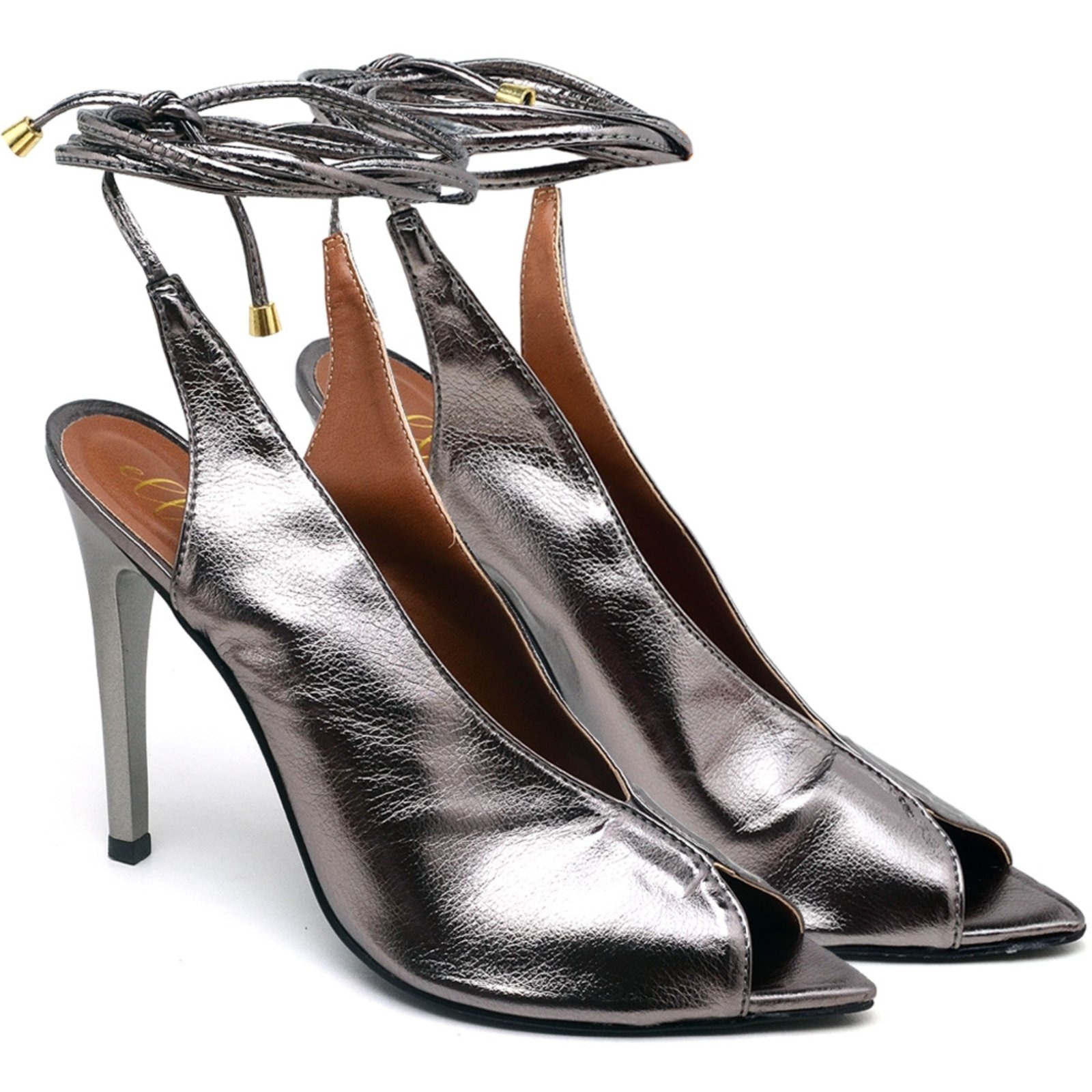 Imagem principal Sandália Salto Alto Bico Folha Metalic Prata Velho ZAFREM cinza