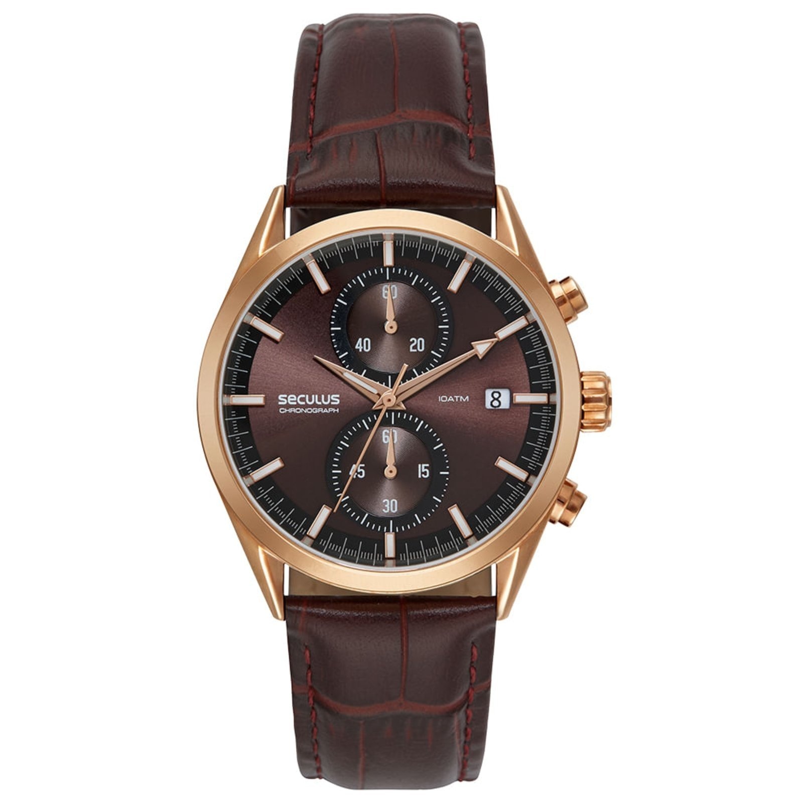 Imagem principal Relógio Masculino Cronógrafo Vidro Abaulado Couro Rosé Seculus marrom rosé