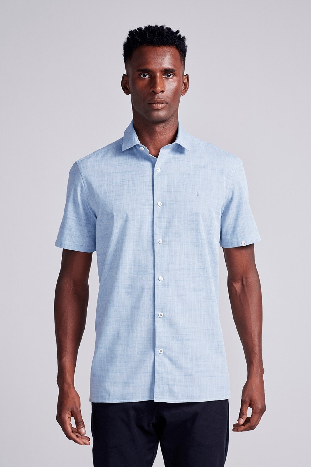 Imagem principal HIGHSTIL Camisa Manga Curta Lisa Slub Slim Fit Claro HIGHSTIL azul