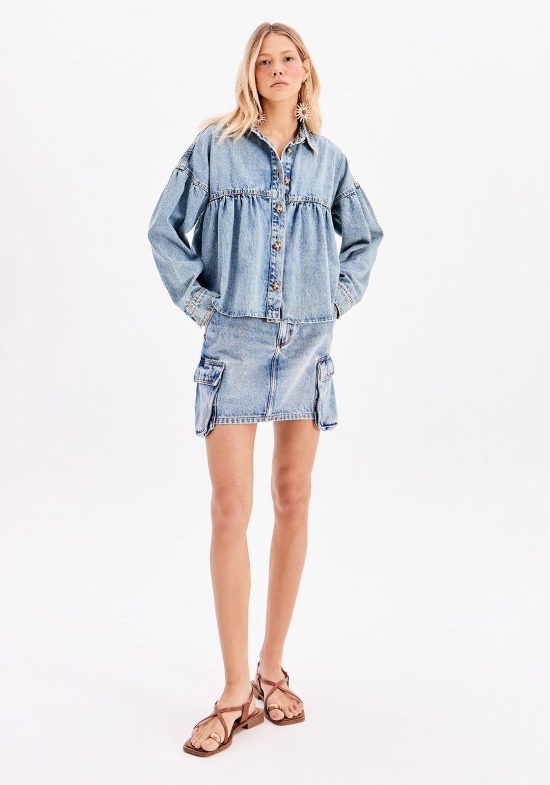 Imagem principal Saia Jeans Curta Cargo Cintura Alta My Favorite Things azul