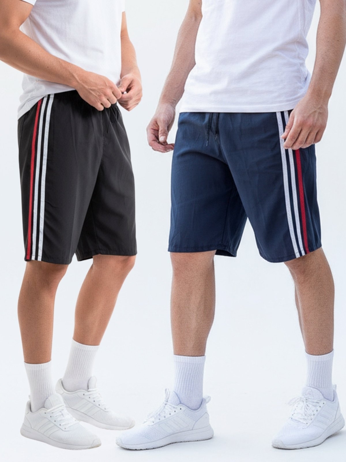 Imagem principal KIT 2 Bermuda Masculina Tactel Leve KS Listra Lateral Popular Esporte Frent's azul/azul marinho/preto