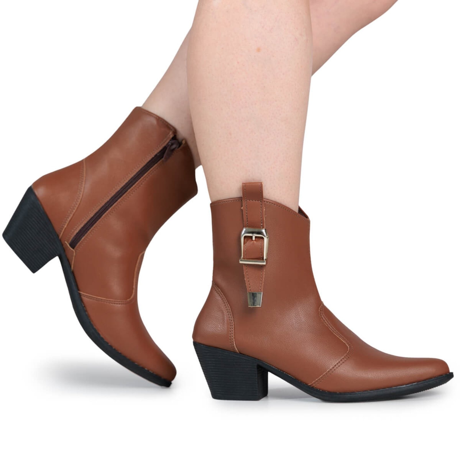 Imagem principal Bota Feminina Texana Country Bico Fino Cano Baixo Boiadeira Confortável Via Angel 69.02 VIA ANGEL caramelo