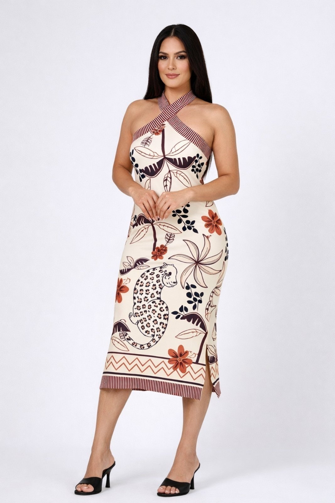 Imagem principal Vestido Midi D Bell Outlet Fashion Estampa Savana Off-White D BELL OUTLET FASHION off-white white