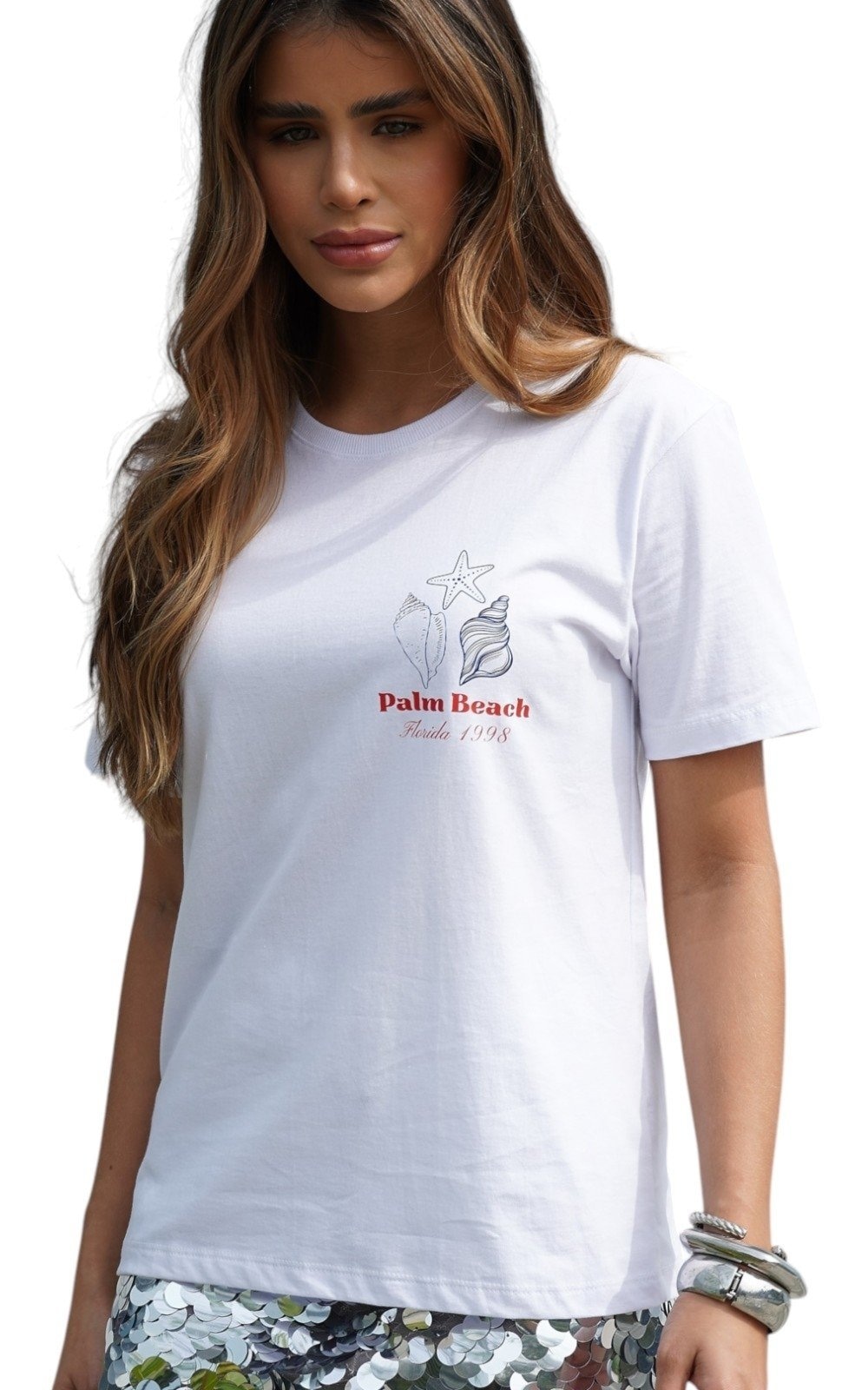 Imagem principal Camiseta Feminina Cianitas Branca Estampa Palm Beach Cianitas branco