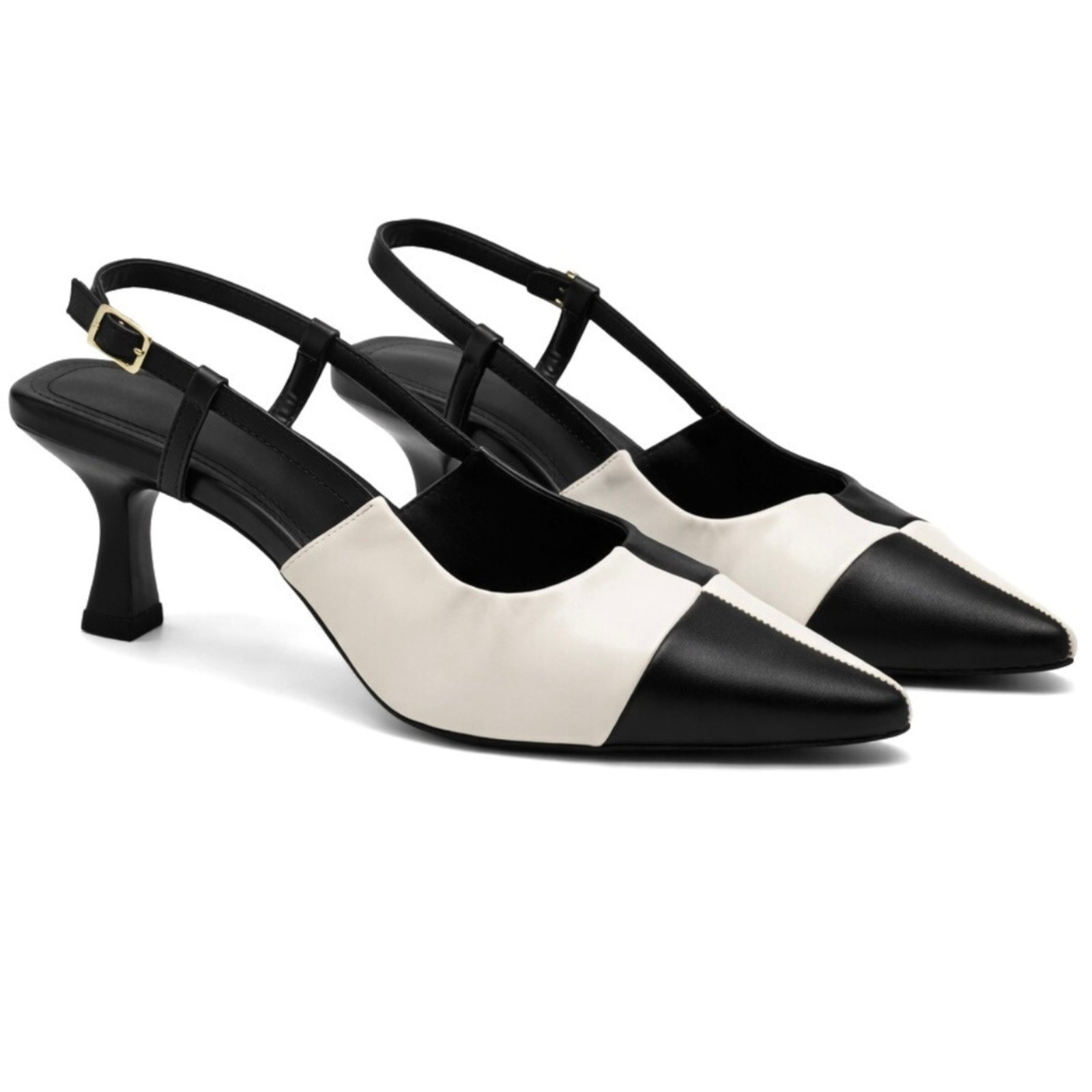 Imagem principal Scarpin Slingback Hannah Footwear Feminino Duo Preto e 5601 Hannah Footwear branco