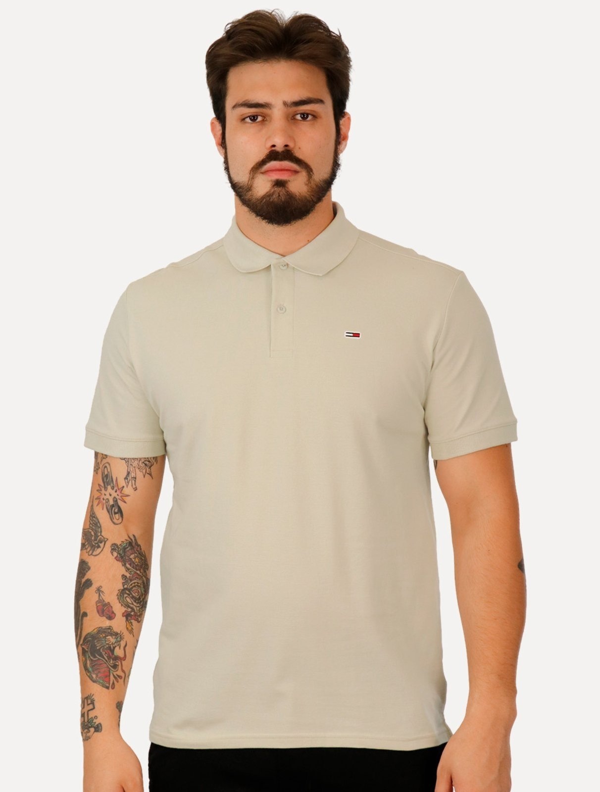 Imagem principal Polo Tommy Jeans Masculina Piquet Regular Placket Tommy Jeans cáqui