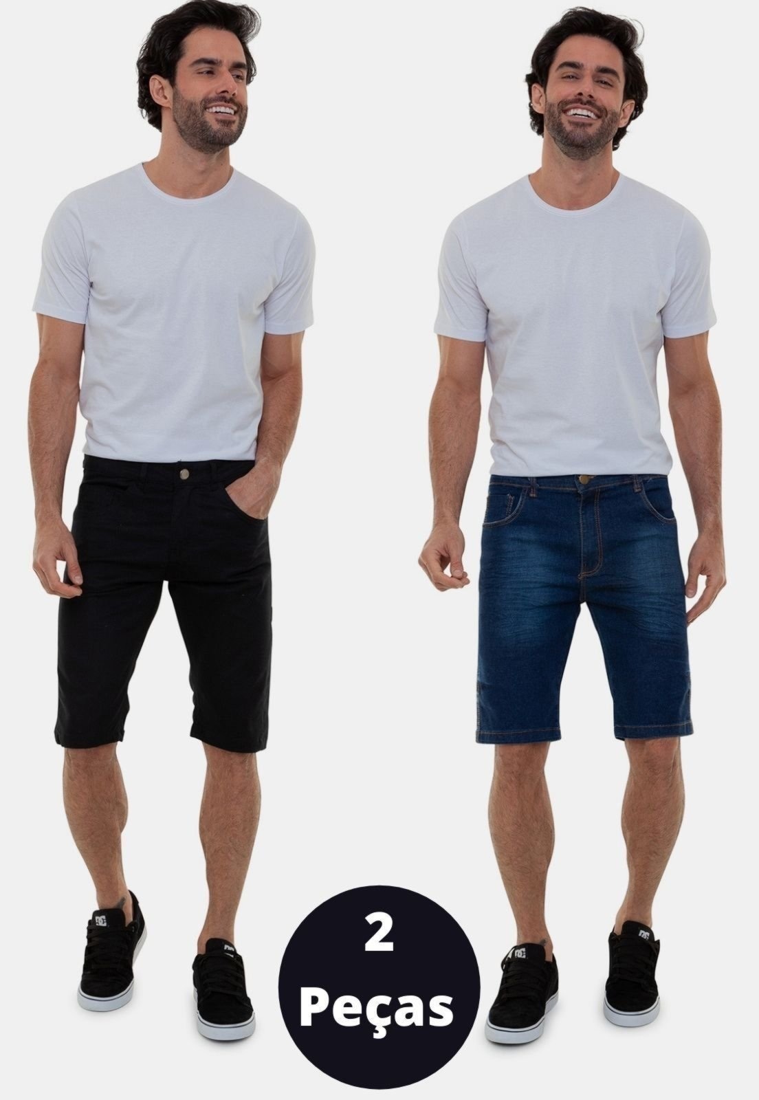 Imagem principal Kit 2 Peças Bermudas Jeans e Sarja Preta Tradicional Versatti Tel Aviv Versatti Jeans azul