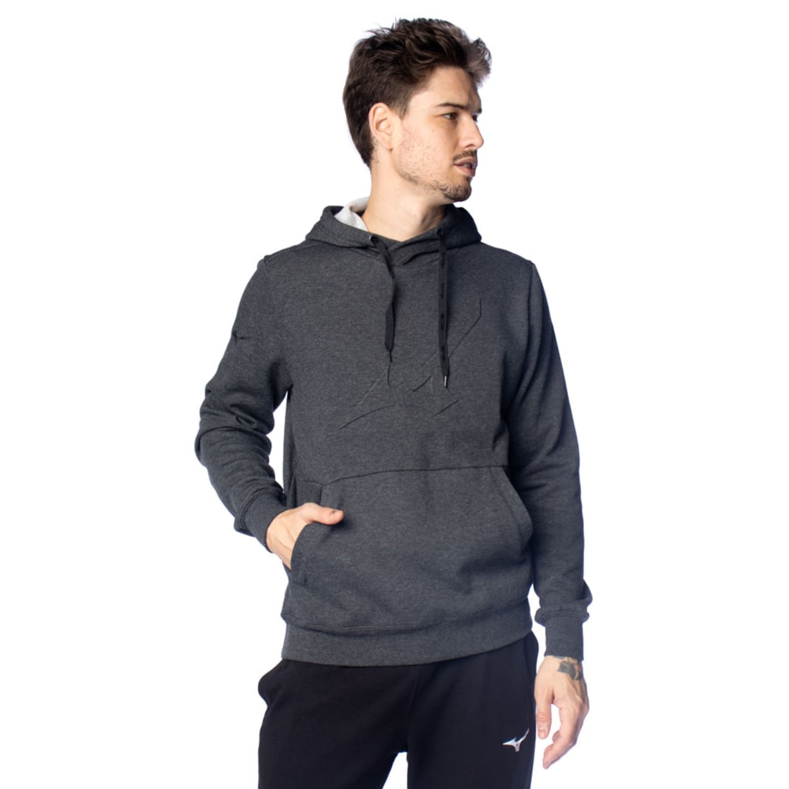 Imagem principal Moletom Masculino Mizuno Capuz Logo Relevo Mescla/Preto Mizuno cinza