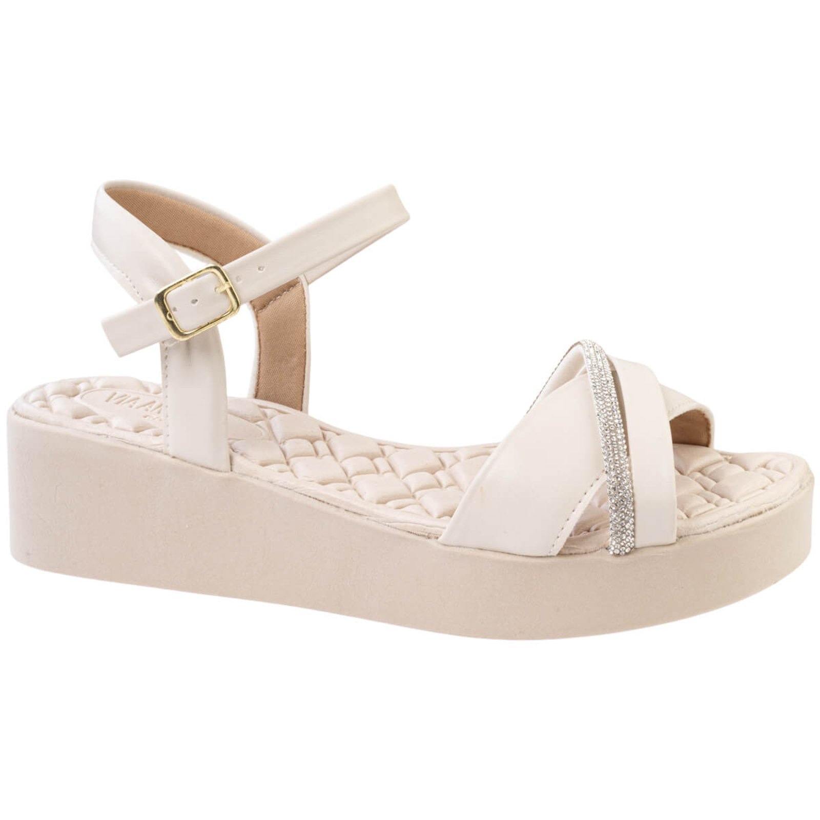 Imagem principal Sandália Anabela Feminina Ortopédica Strass Confortável Versátil Estilosa Via Angel 8502 Off White VIA ANGEL off-white white