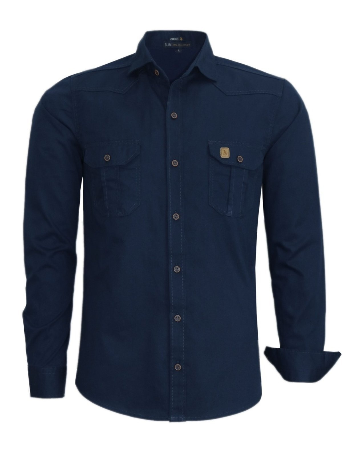 Imagem principal Camisa Estilo Militar Amil Slim Scorpion Bolsos Manga Longa Luxo Marinho Amil dourado