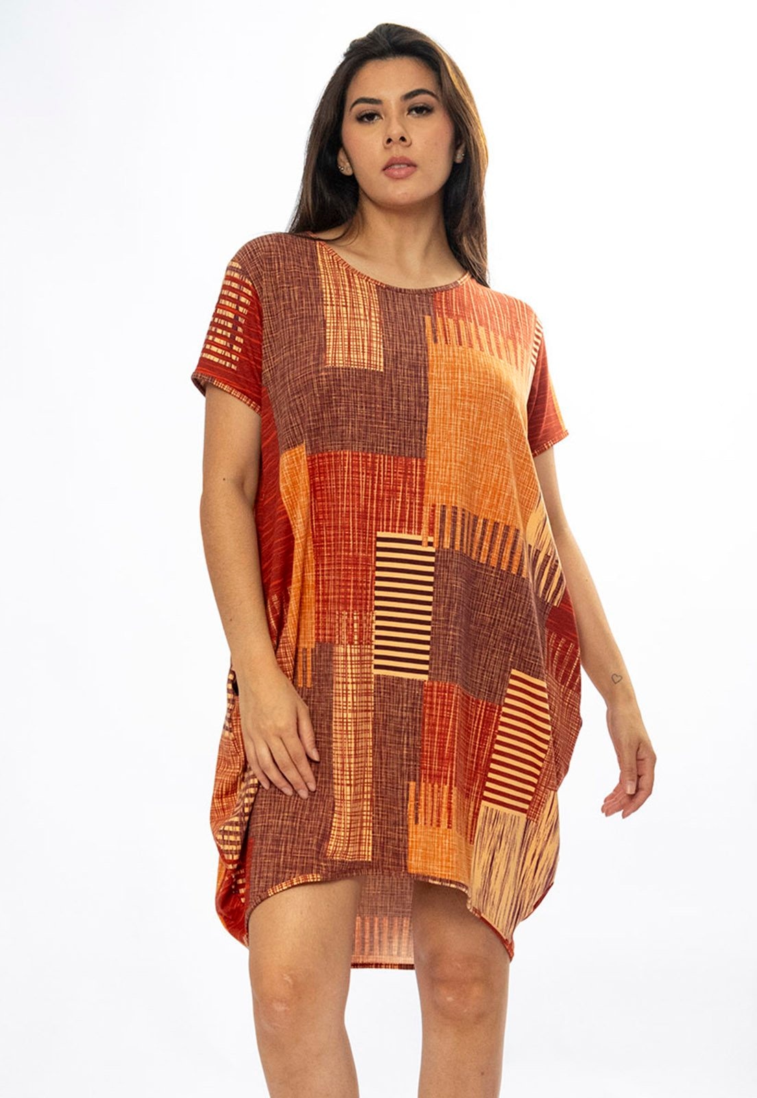 Imagem principal Vestido Curto Amazônia Vital Malha Amplo Always Estampa Tramas do Sol Amazonia Vital bege/marrom/vermelho