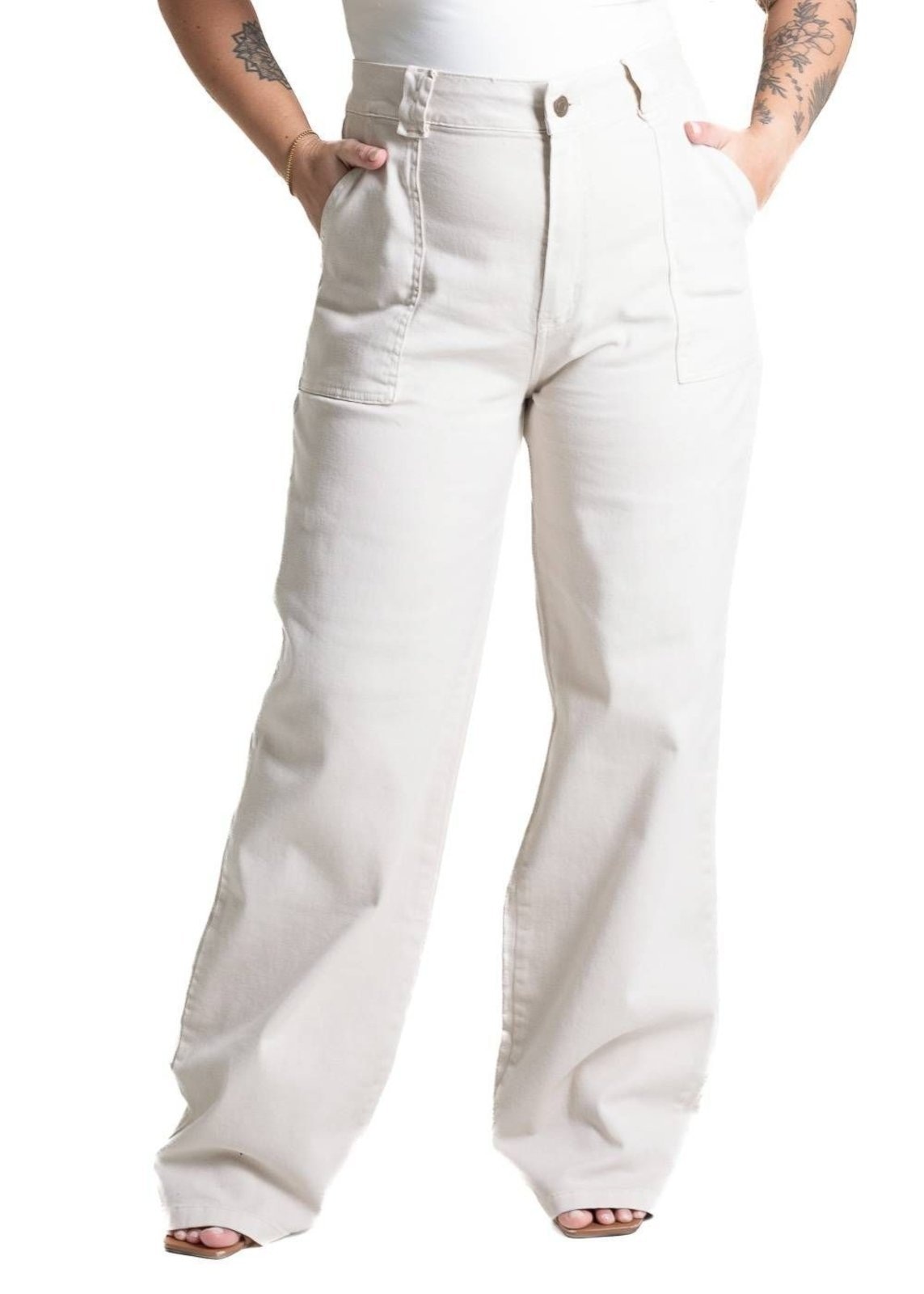 Imagem principal Calça Sarja Sawary Plus Size Wide Leg - 282158 Sawary bege