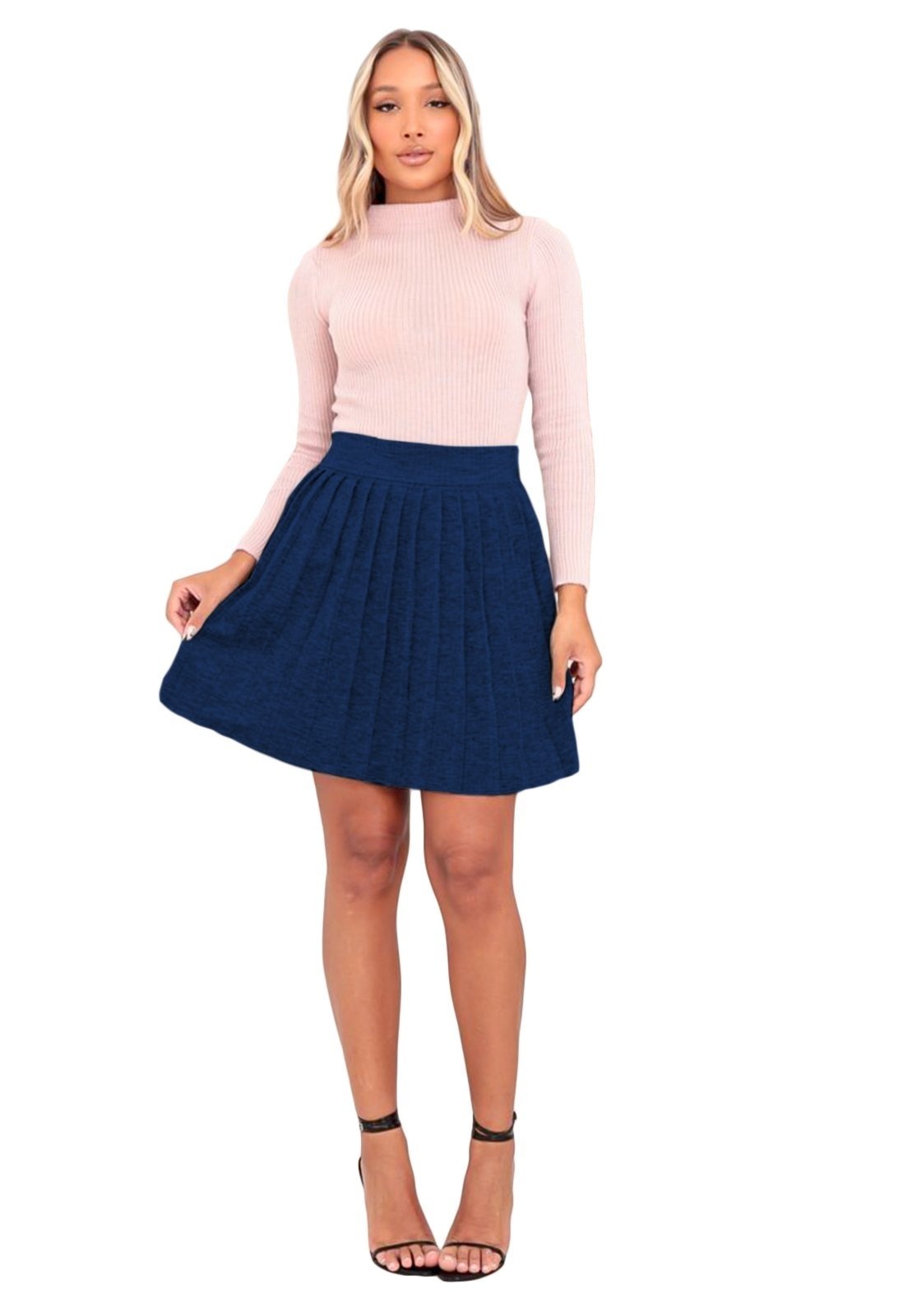 Imagem principal Saia Curto YWC ind Tricot Modal Mousse Prega Plissada Colegial Azul-marinho YWC ind azul marinho