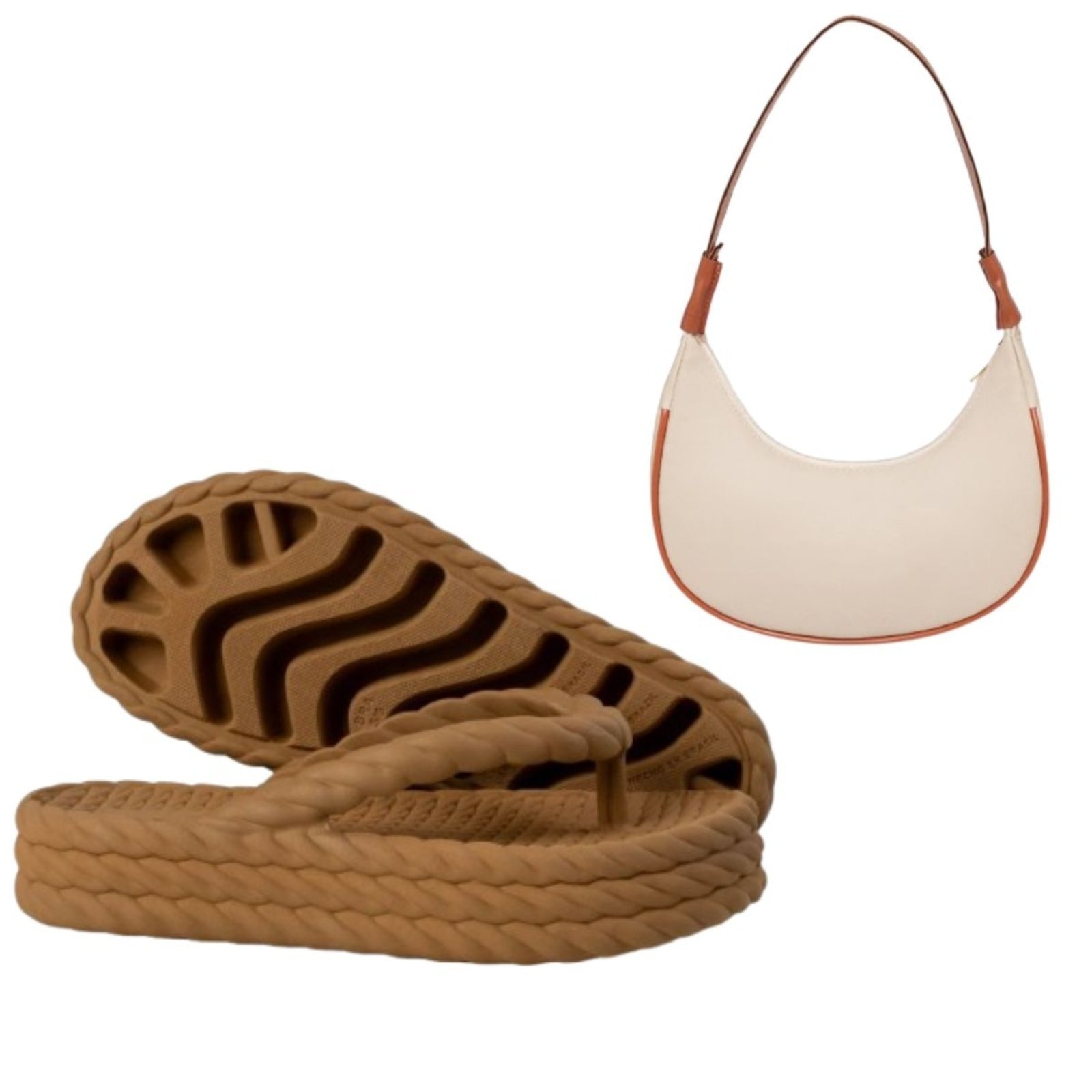 Imagem principal Kit Chinelo Feminino Casual Anna Andrade Sandália Tamanco Plataforma E Bolsa Ombro e Anna Andrade bege/caramelo