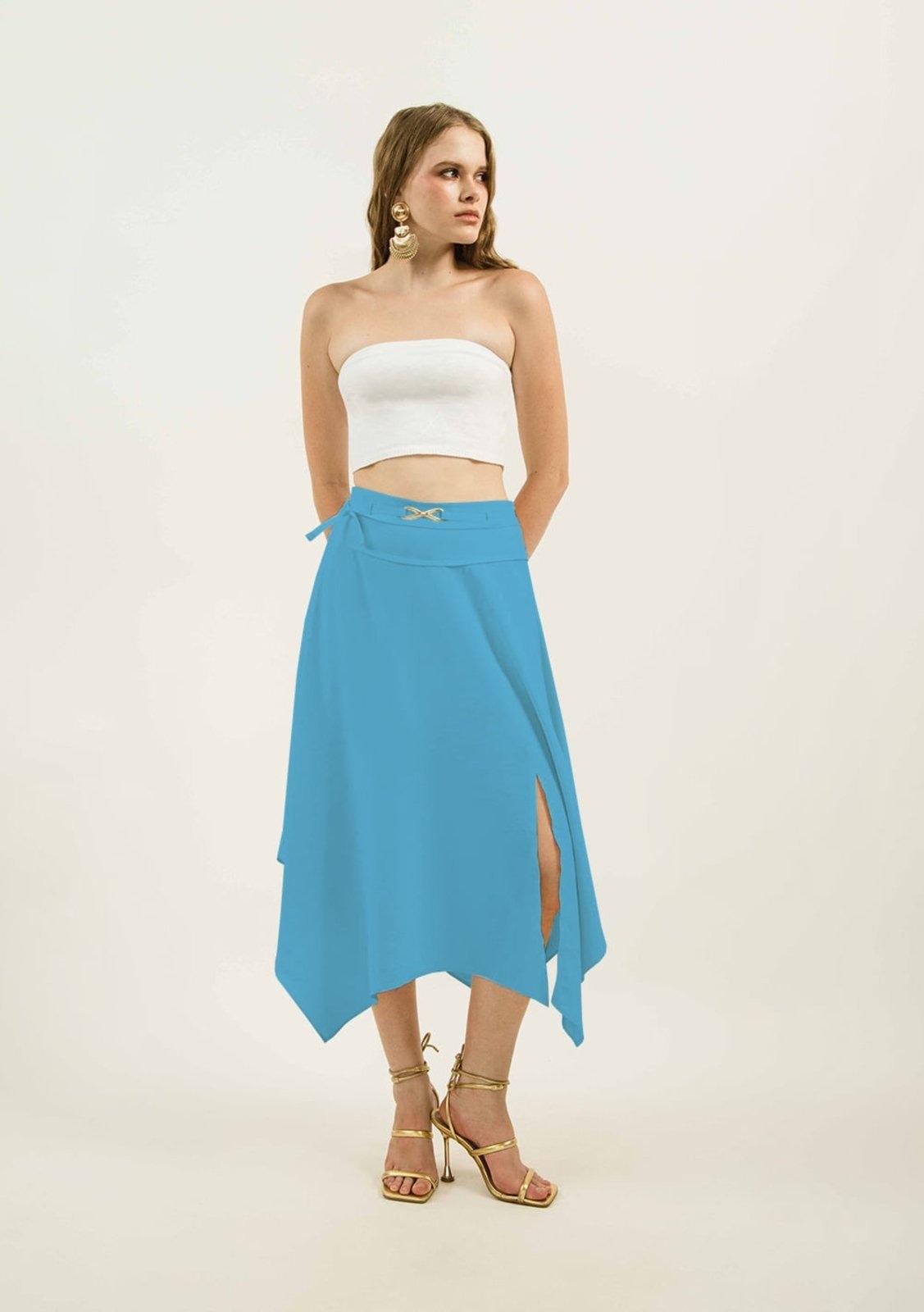 Imagem principal Saia Zinco Midi Fluida Com Fenda Zinco azul