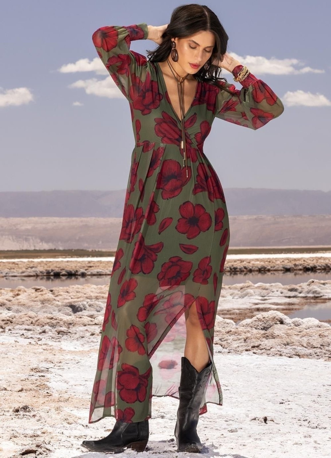 Imagem principal Vestido Tule Floral Silvestre Colorido Quintess verde