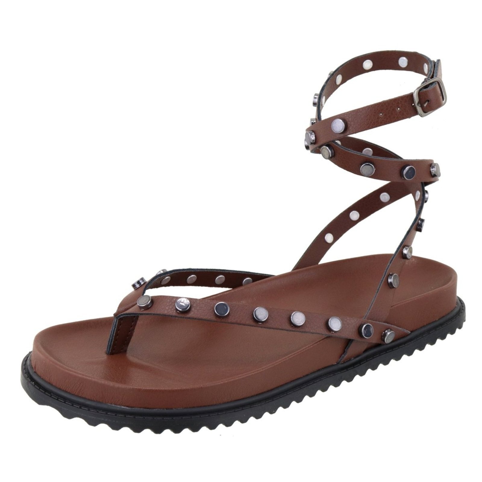 Imagem principal Sandália Papete Feminina Paula B Com Amarração No Tornozelo E Com Pastilhas Em Tiras Finas Conforto Terra PAULA B marrom