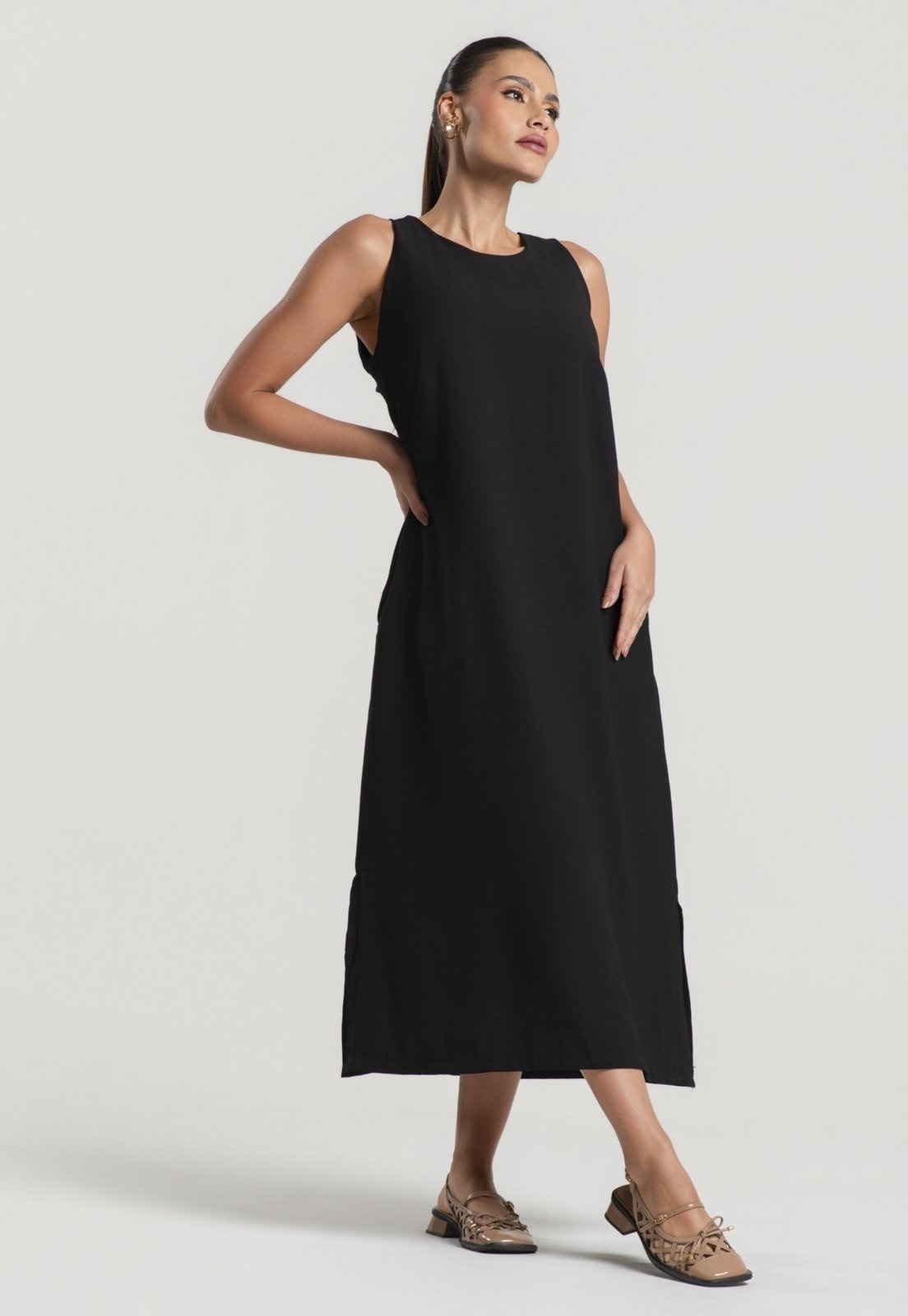 Imagem principal Vestido Midi Alfaiataria Marrant Regata Com Fendas e Bolsos Salvatore Salvatore Fashion preto