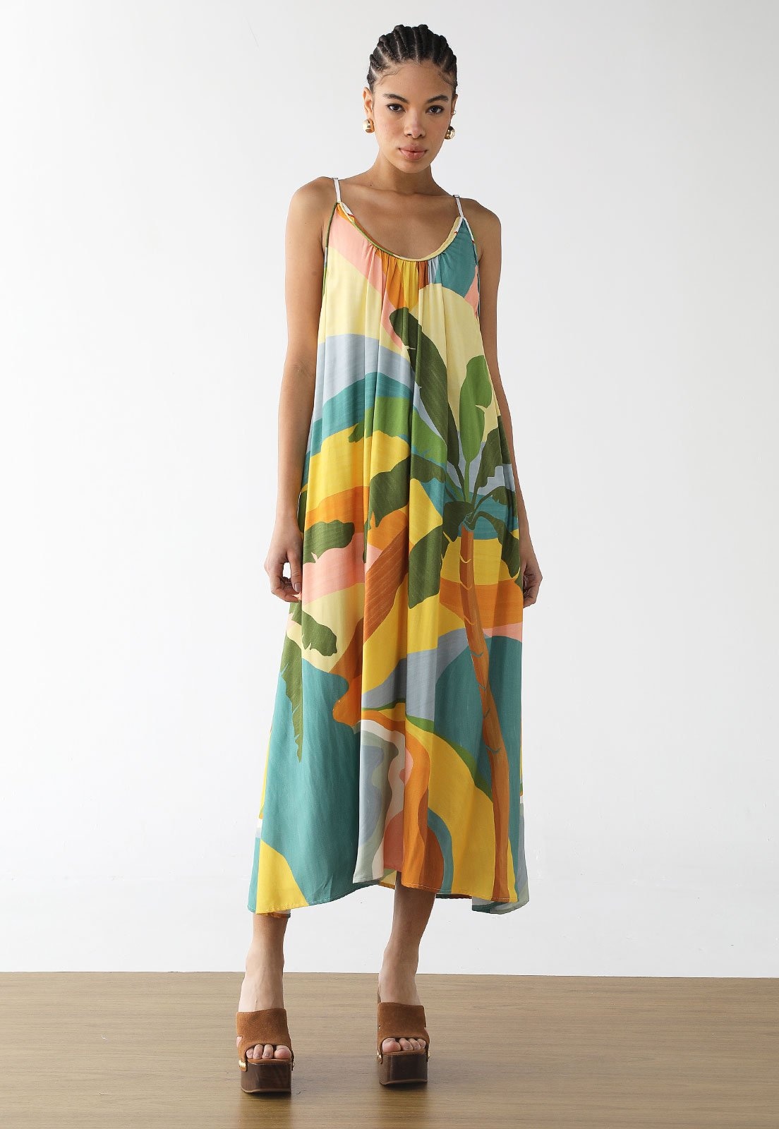 Imagem principal Vestido Feminino FARM Midi Estampa Multicolorida FARM verde