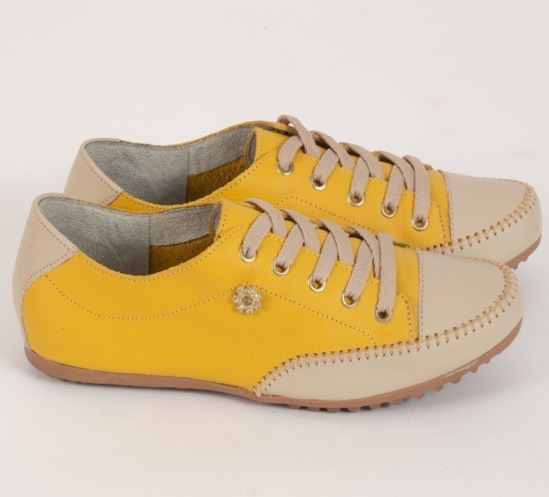Imagem principal Tênis Sapatênis Feminino diRavena em Couro - Cod100 - Coleção 2025 diRavena amarelo/bege