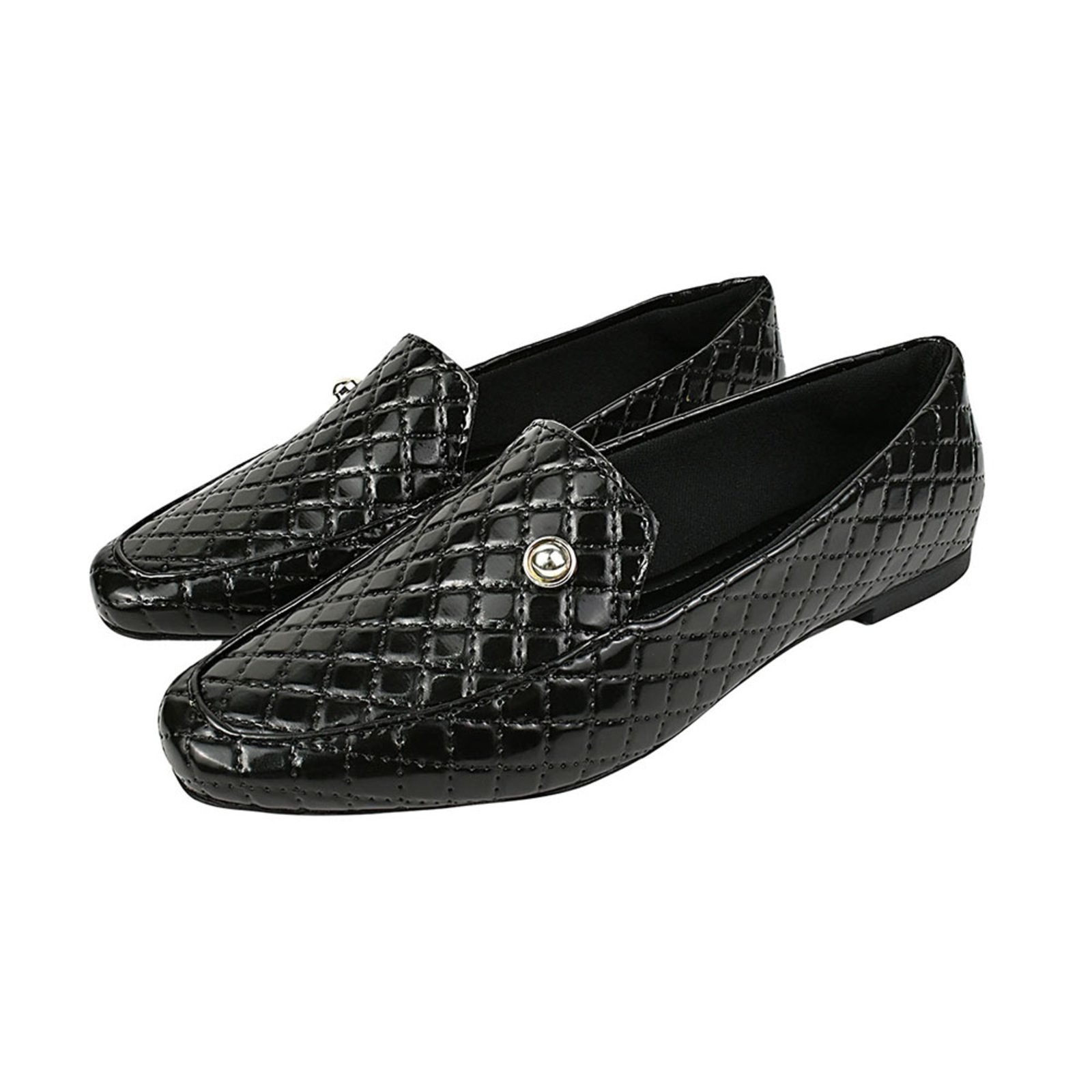 Imagem principal Sapato Feminino Mocassim CM Calçados Bico Quadrado Confort Matelasse Verniz Monte Shoes preto