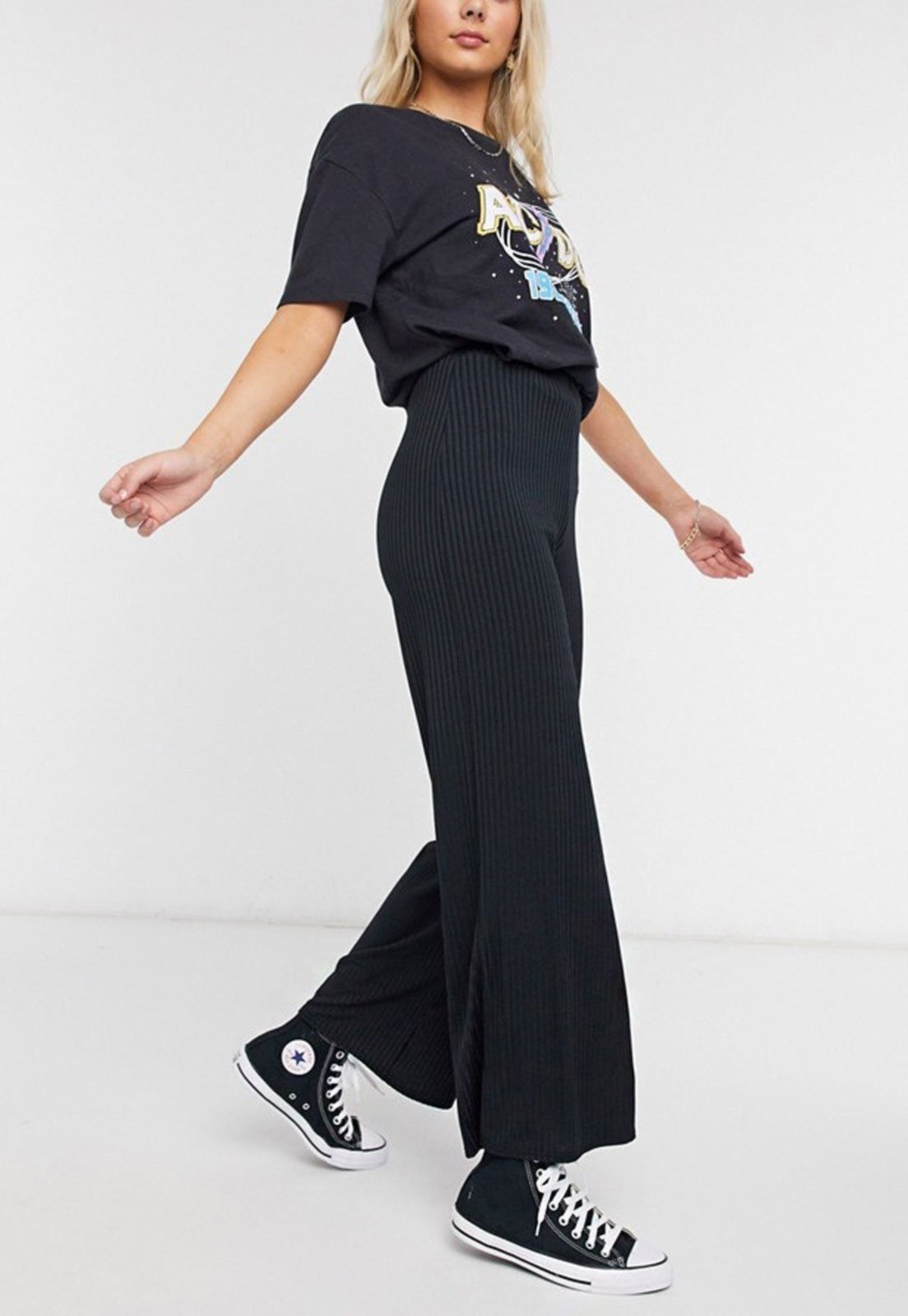 Imagem principal Calça Pantalona Diluxo Ribana Canelada Preta Diluxo preto