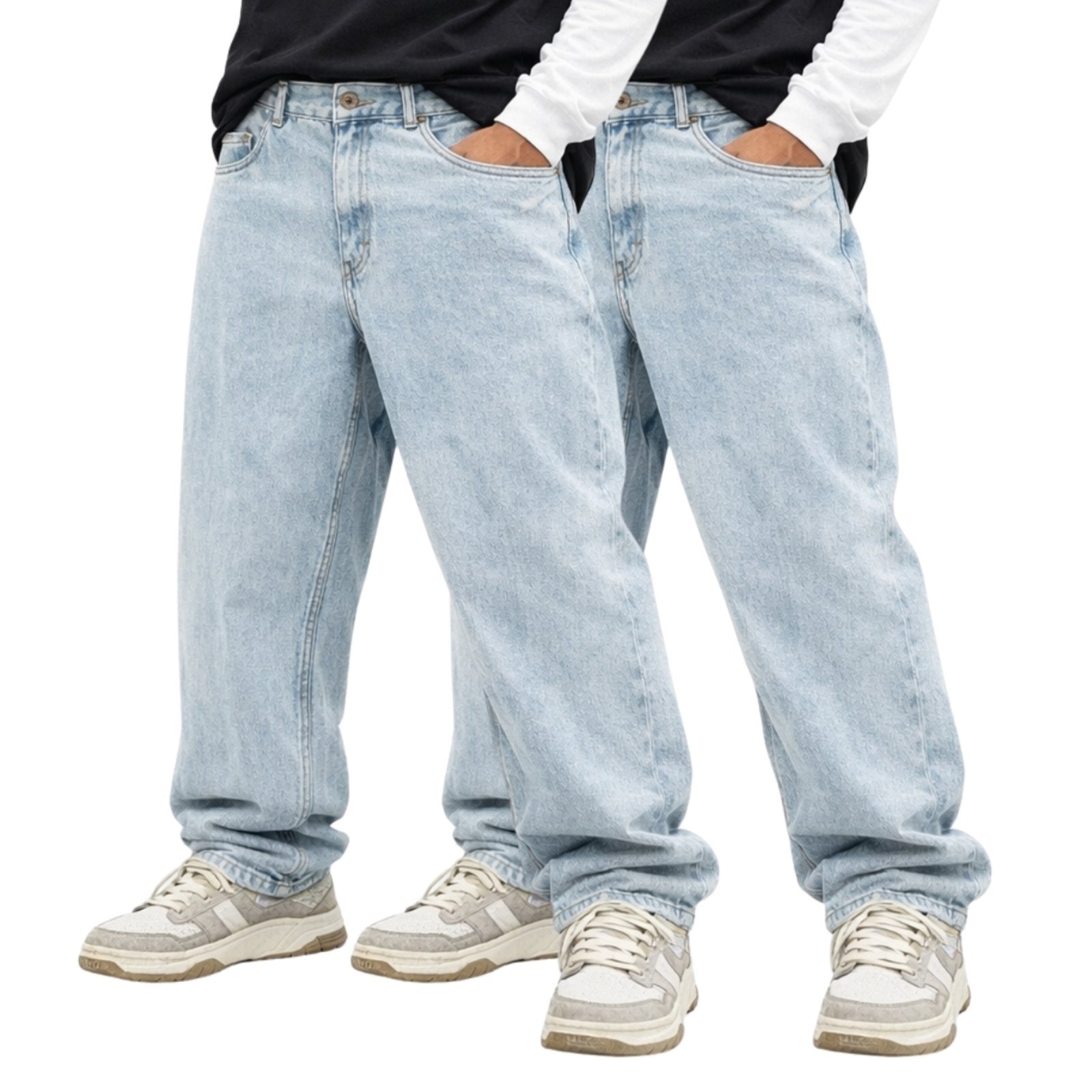 Imagem principal Kit 2 Calças Jeans Relaxado Masculina Modelo Bag Reta Com Bolsos Estilo Streetwear Relaxado azul