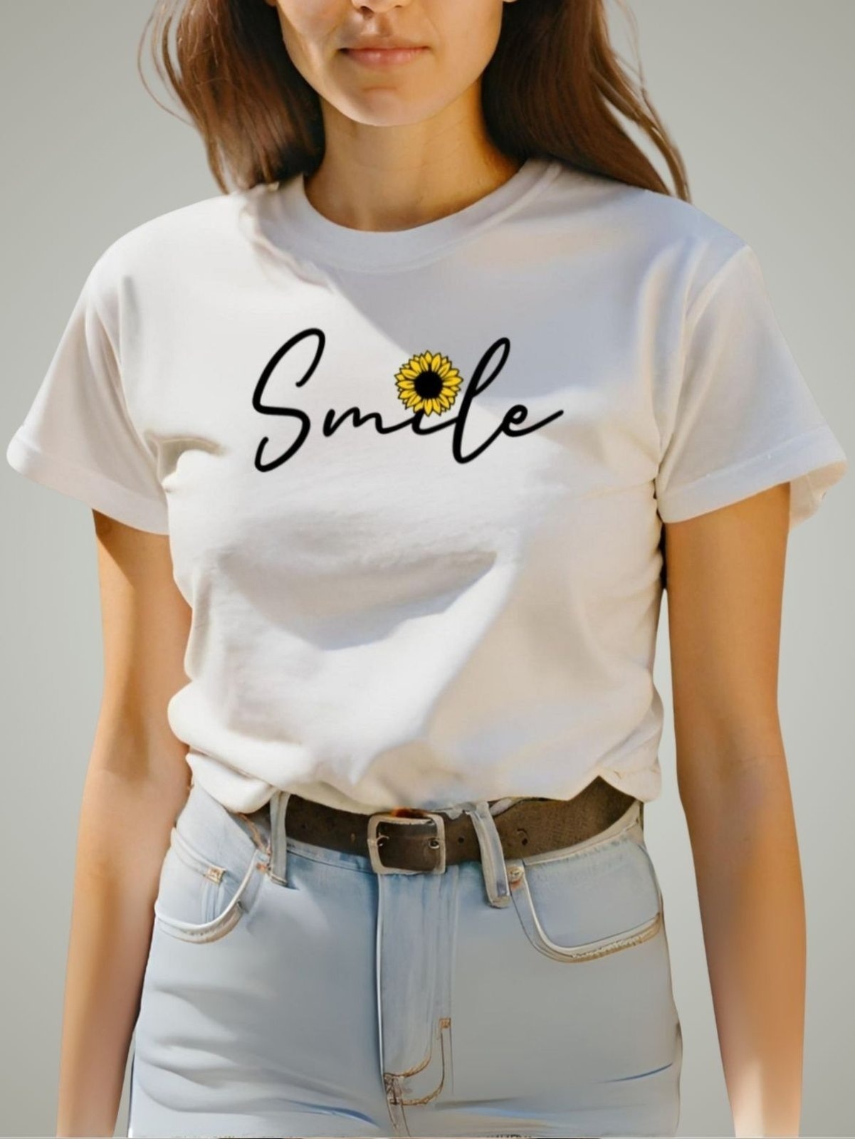 Imagem principal Camiseta Blusinha T-shirt Plus Size Feminina GuGi Smile Girassol Camisa Moda Gugi branco