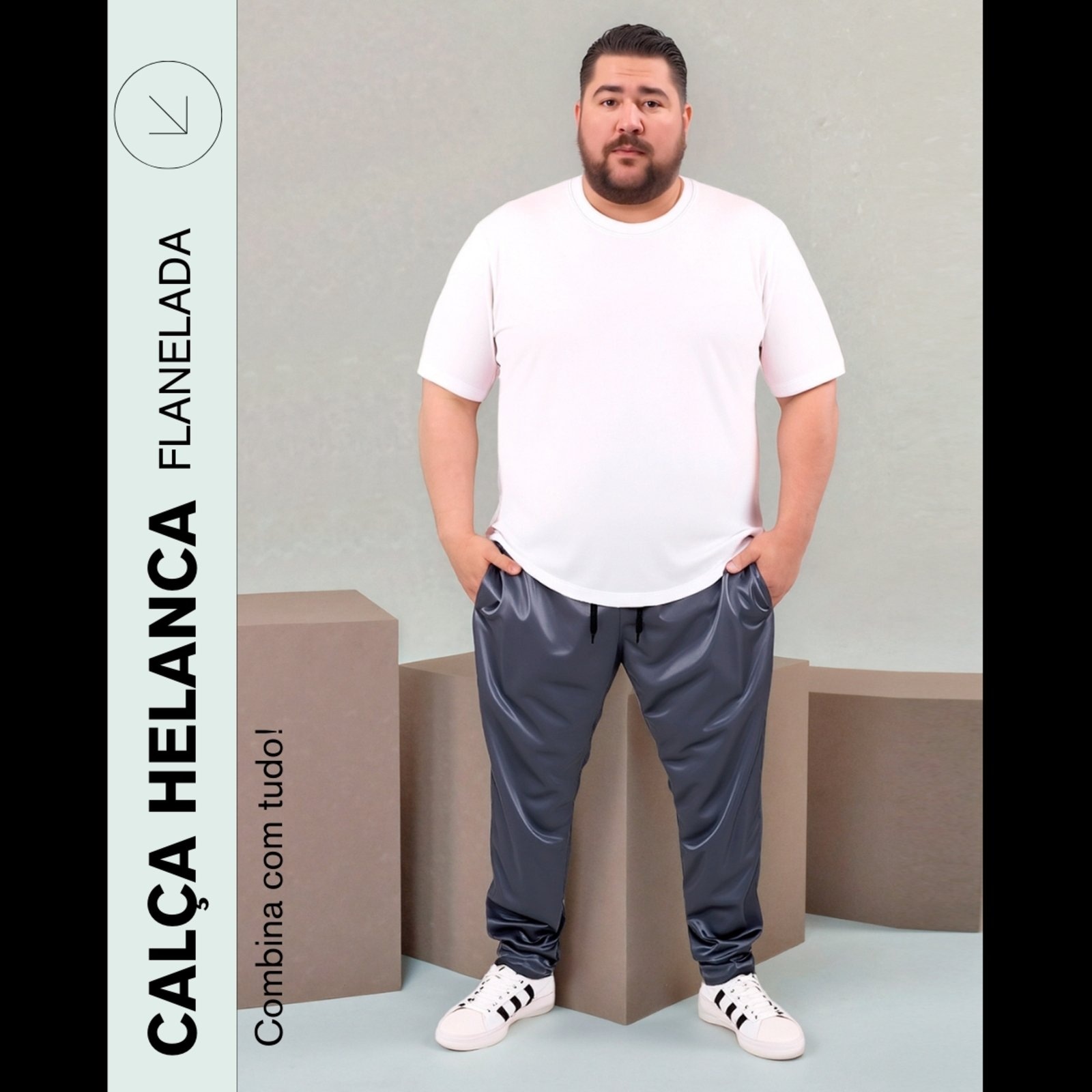 Imagem principal KIT 2 Calça Plus Size Helanca KS Listra Lateral Confortável Esportiva Casual KS cinza/grafite/preto