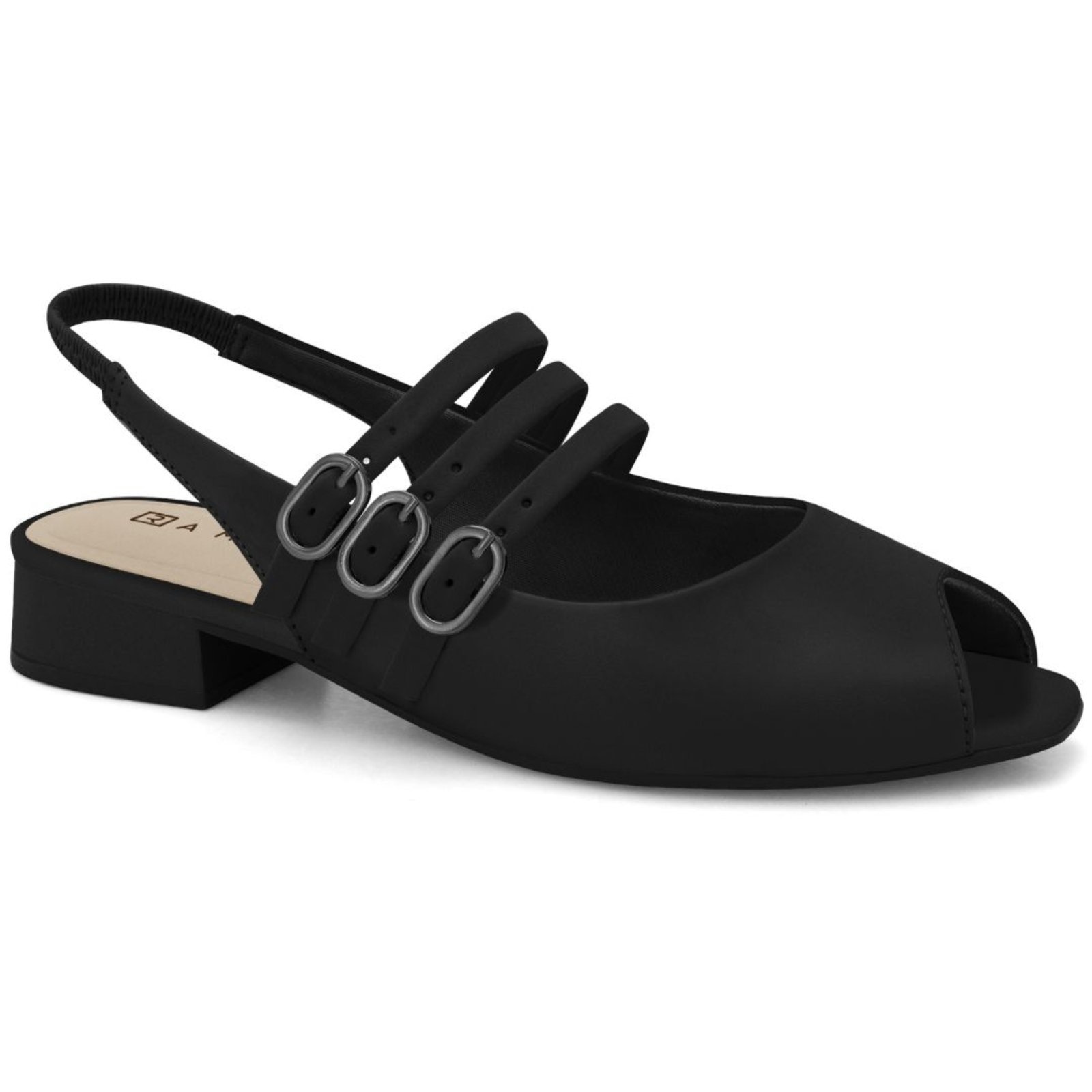 Imagem principal Slingback Feminino Salto Baixo Peep Toe Ramarim 2419232-6 RAMARIM preto