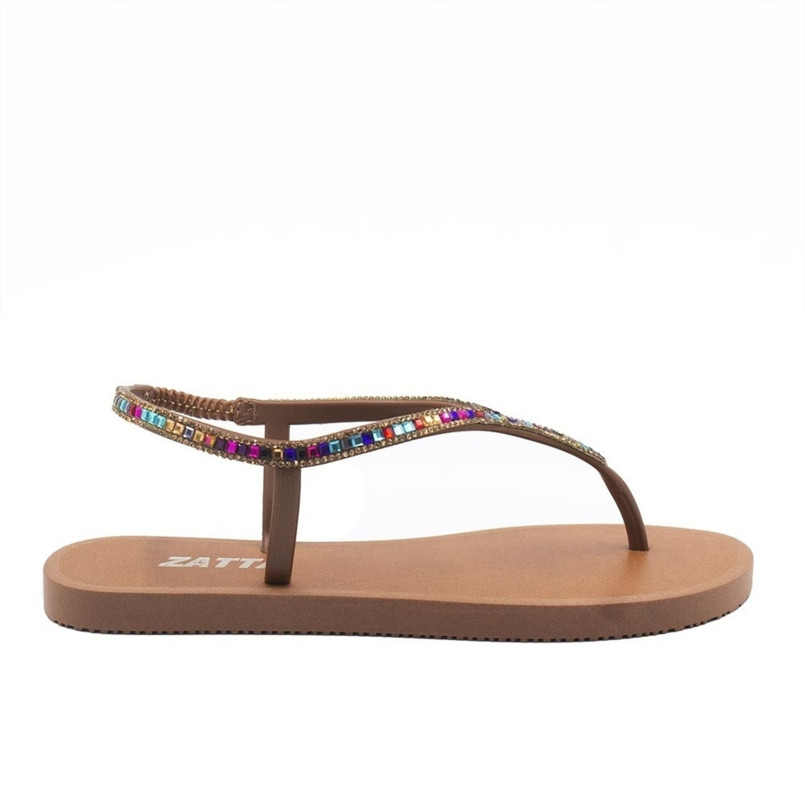 Imagem principal Sandália Rasteira Feminina Zatta Elástico Strass Brilho Natalia Caramelo ZATTA castanho