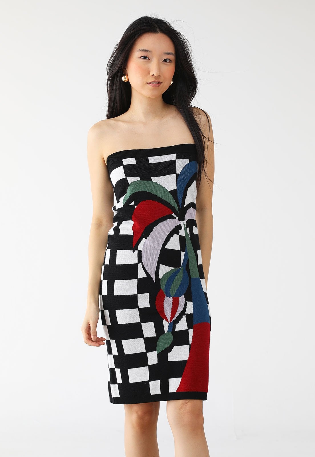 Imagem principal Vestido Tricot FARM Curto Jacquard Onda Tropical Preta FARM preto