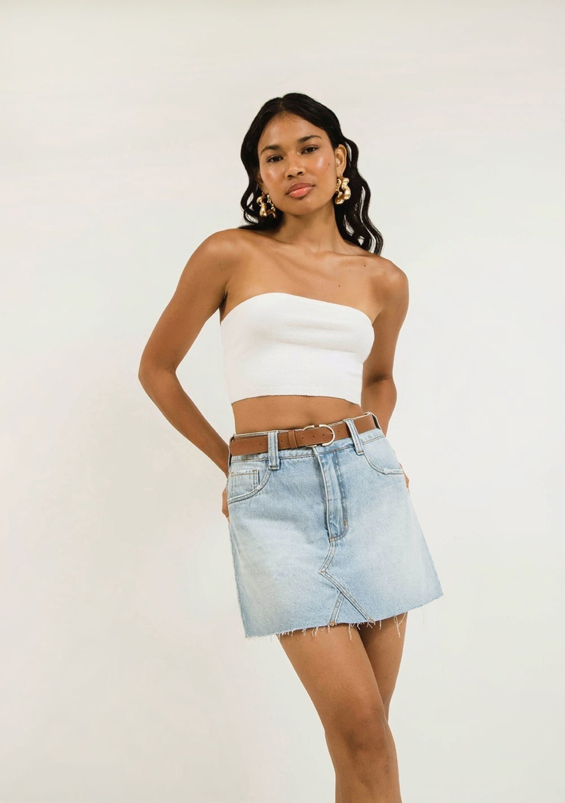 Imagem principal Saia Zinco Curta Justa Barra Desfiada Zinco jeans