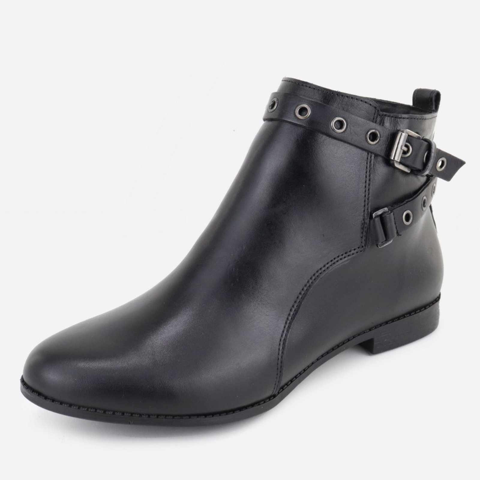 Imagem principal Bota em Couro Casual Salto Baixo Tiras em Fivelas Maria Paula Cano Curto Preta MARIA PAULA preto