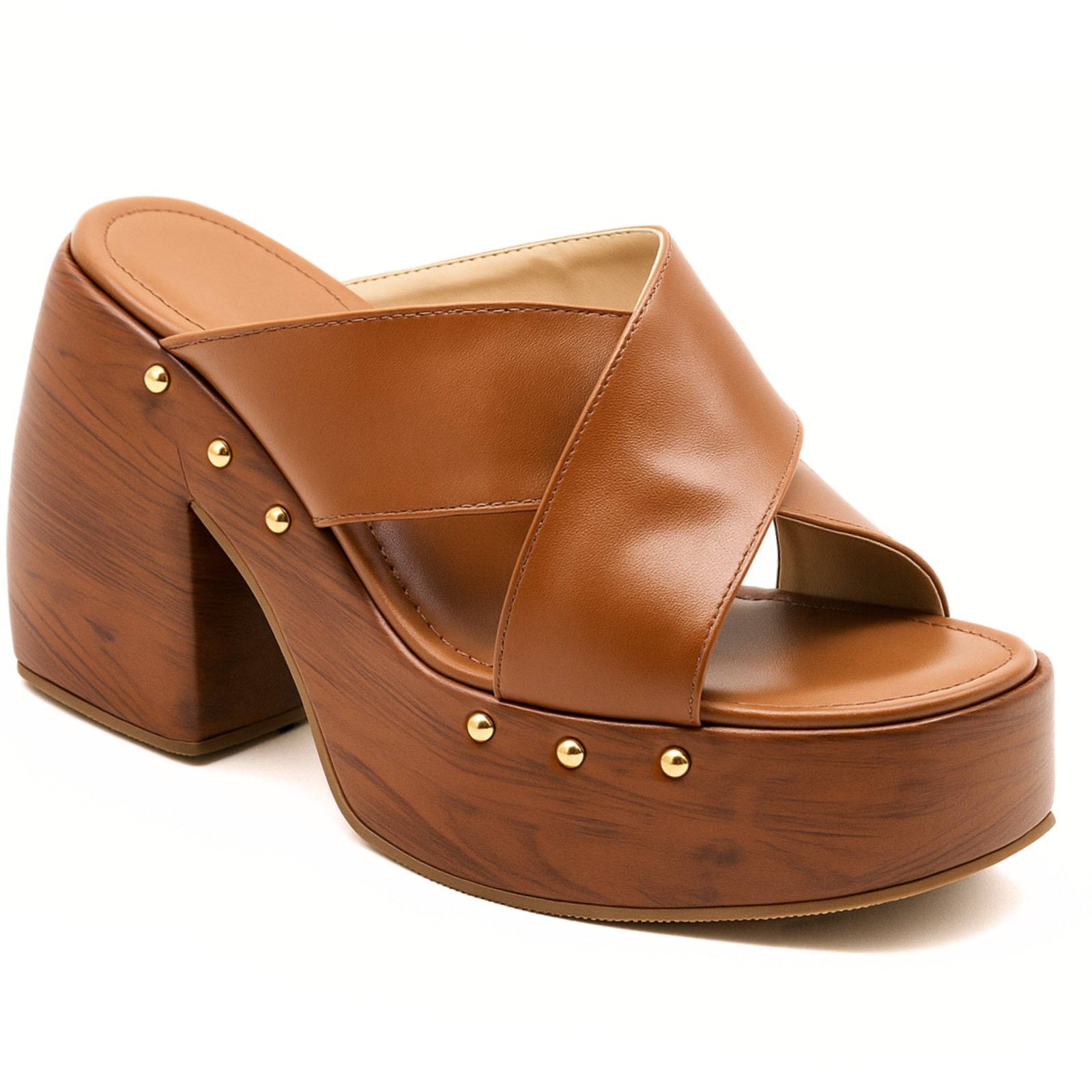 Imagem principal Sandália Meia Pata Feminina Salto Bloco Estilo Madeira 183182 Flor da Pele caramelo