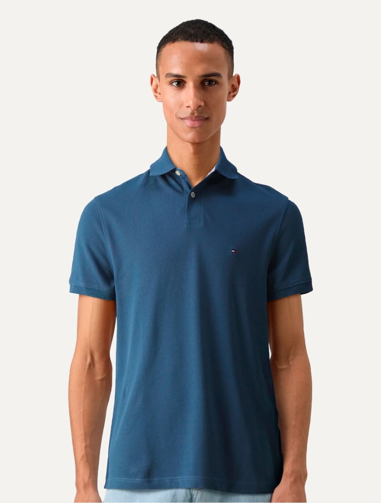 Imagem principal Polo Tommy Hilfiger Masculina Regular Piquet 1985 Aegean Sea Azul Tommy Hilfiger incolor azul