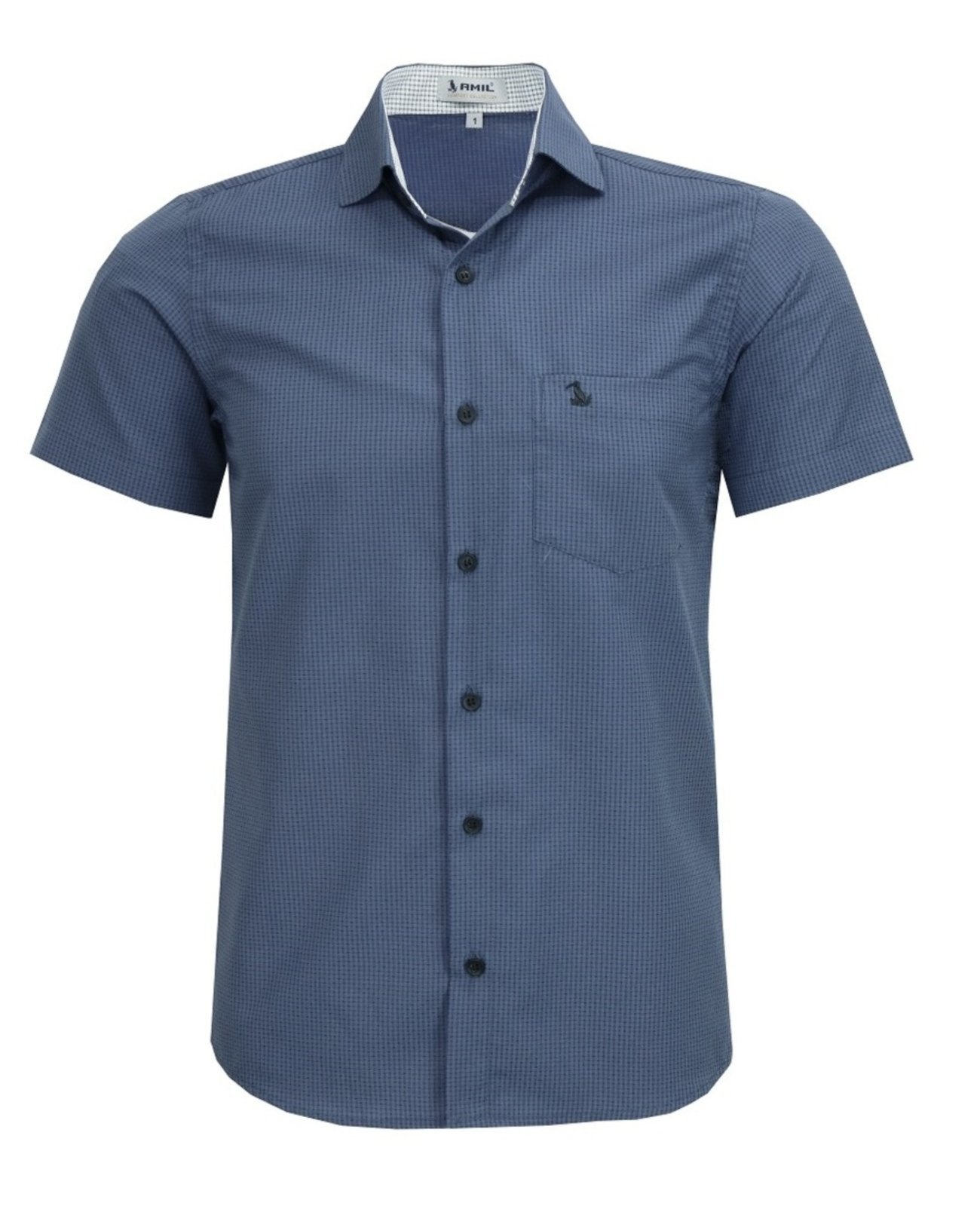 Imagem principal Camisa Social Amil Estampado Comfort Ferrix Manga Curta Misto Denin Amil azul