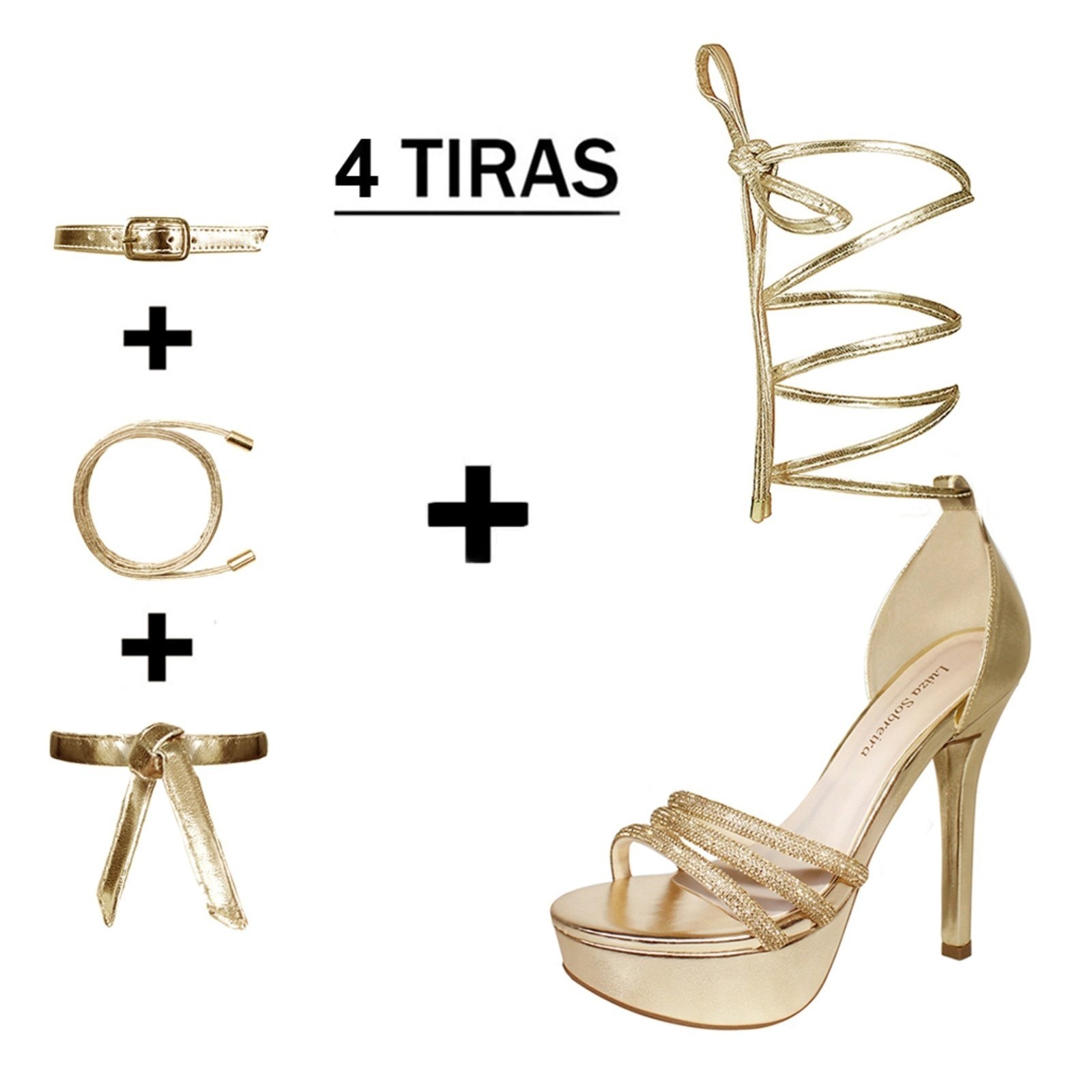 Imagem principal Meia Pata Troca Tira Salto Alto Fino 14cm Luiza Sobreira Strass Dourada Mod. 2235-2 Luiza Sobreira dourado