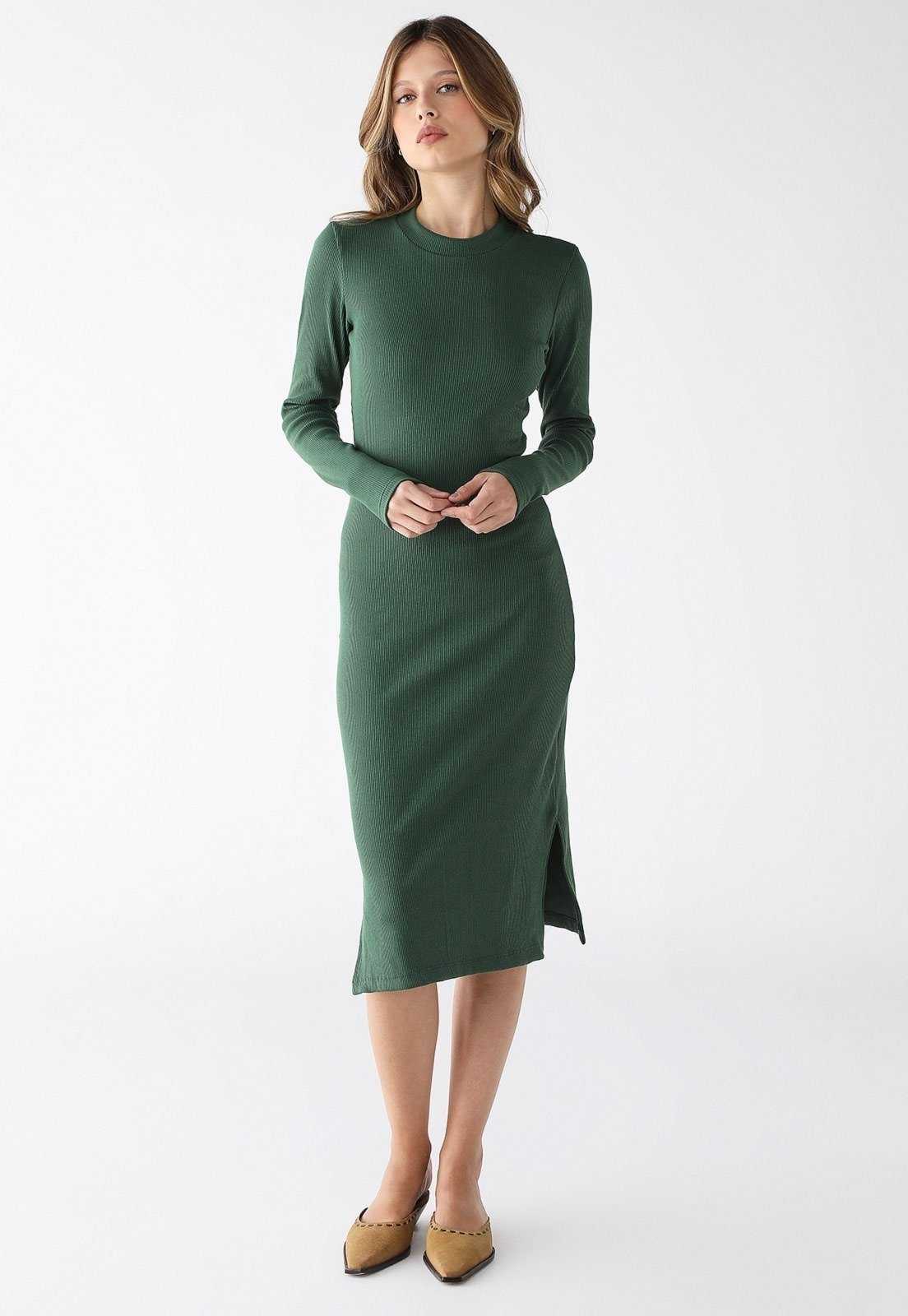 Imagem principal Vestido Midi Manga Longa Levosch Fendas Laterais Verde Militar 77VS LEVOSCH cinza verde