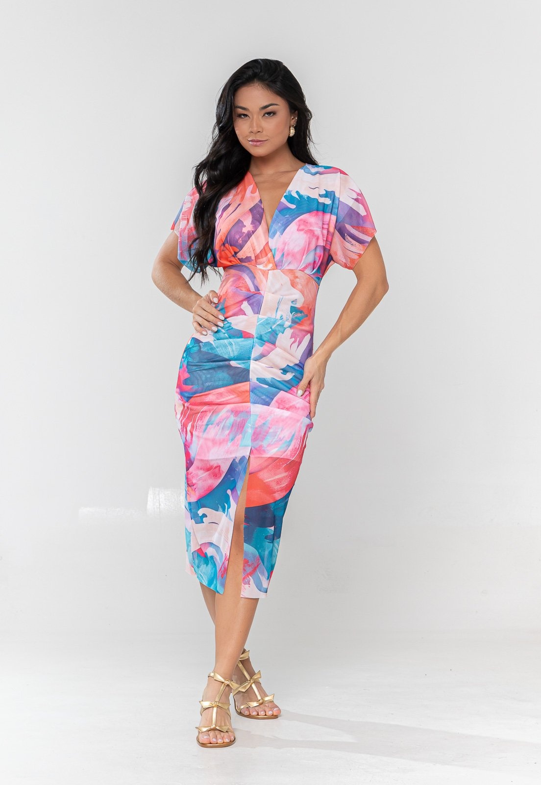 Imagem principal Vestido Aura Midi Paola Tule Abstrato Colorido Aura multicolorido