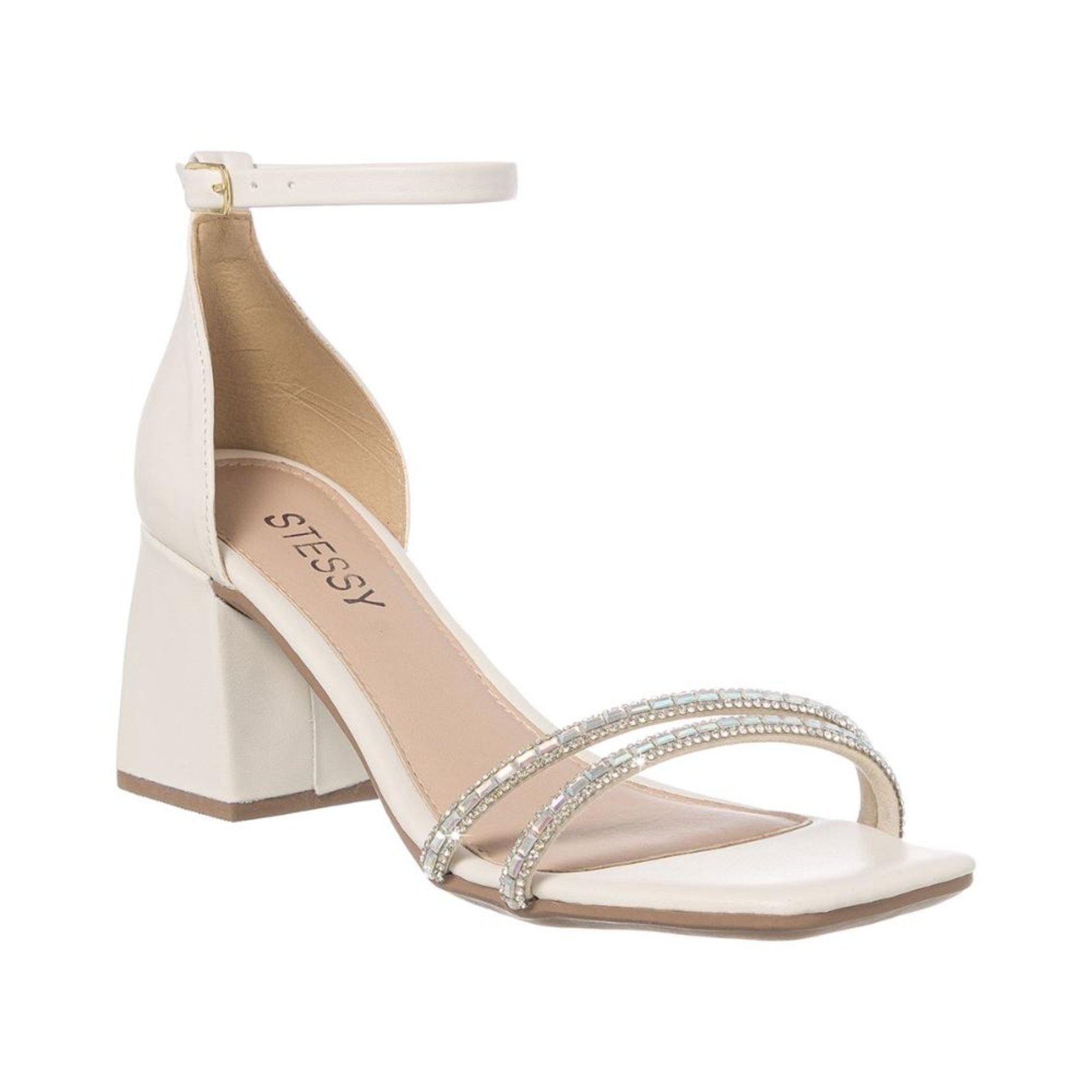 Imagem principal Sandália Feminina Salto Grosso Brilho Festa Confortável Luxo Off White Stessy Shoes off-white white