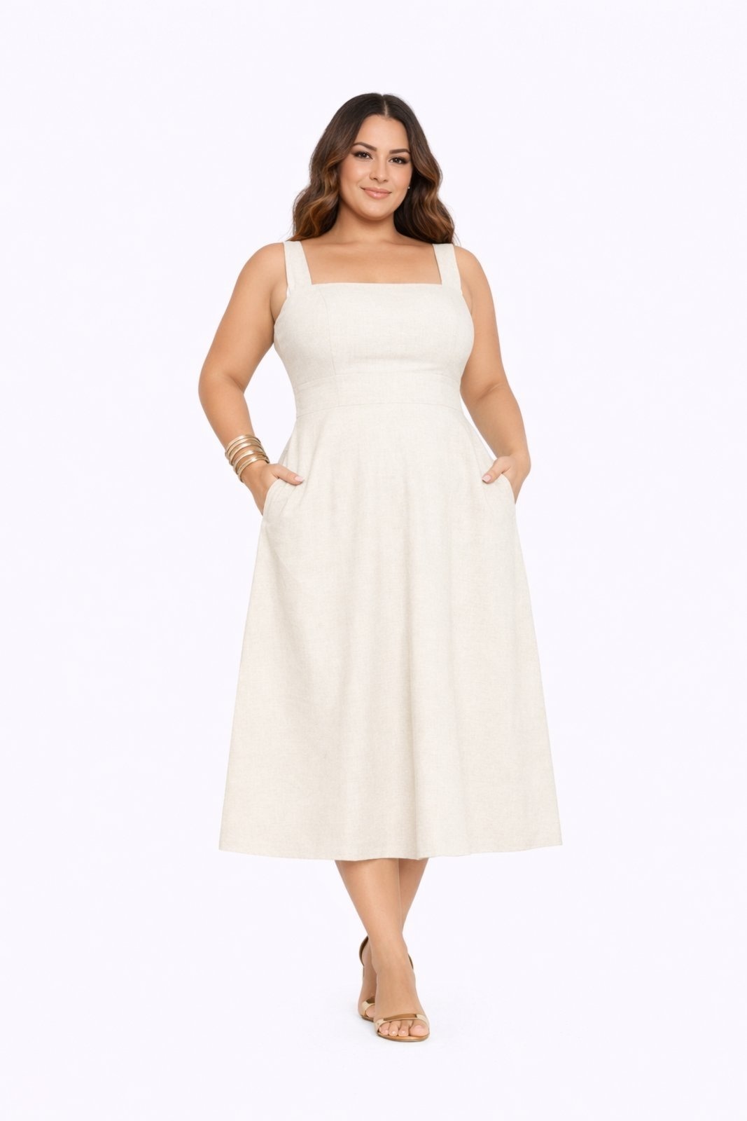 Imagem principal Vestido Midi Plus Size D Bell Outlet Fashion Alça Off-White D BELL OUTLET FASHION off-white white