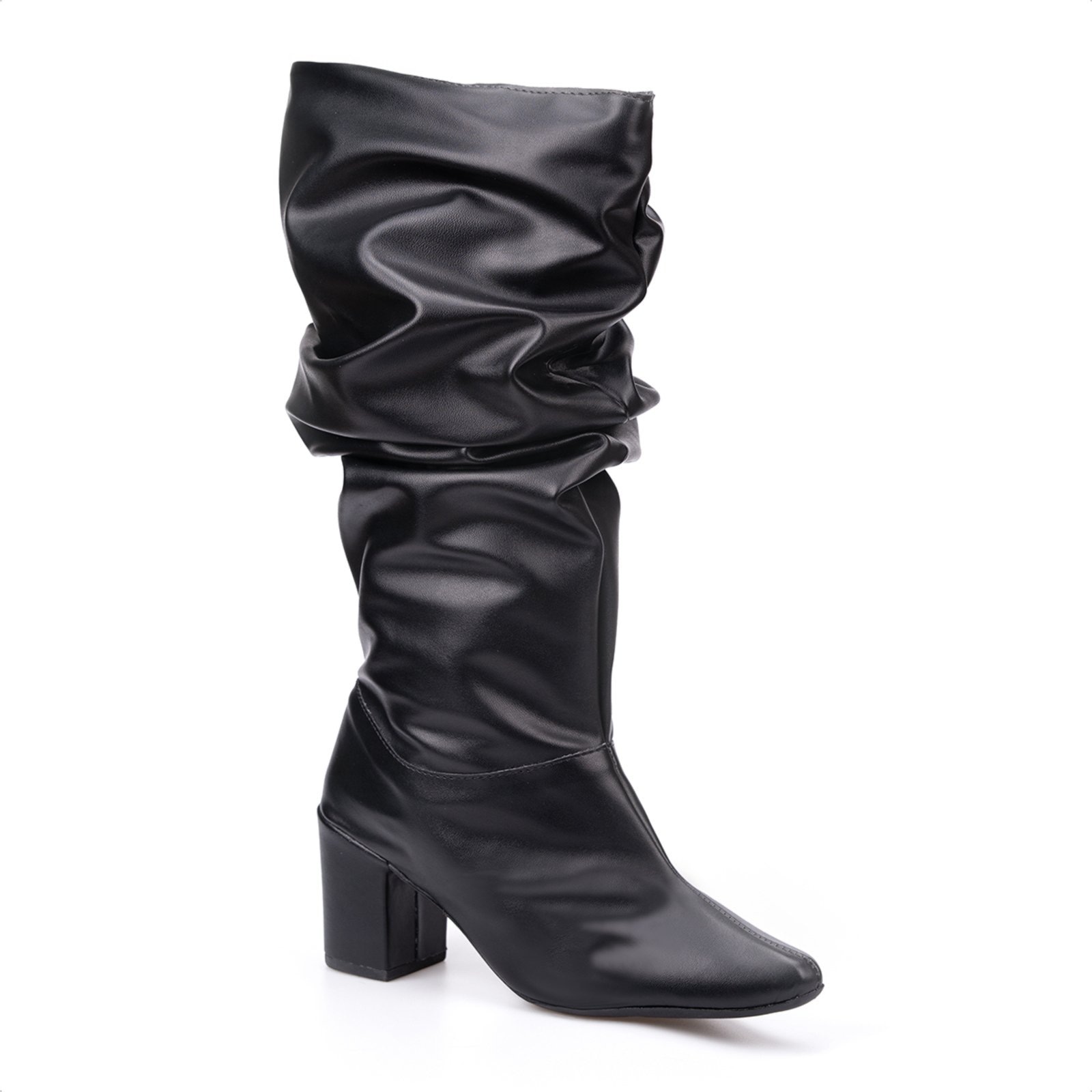 Imagem principal Bota Feminina Slouchy Domidona Bico Fino Salto Grosso Elegante Preta Domidona preto