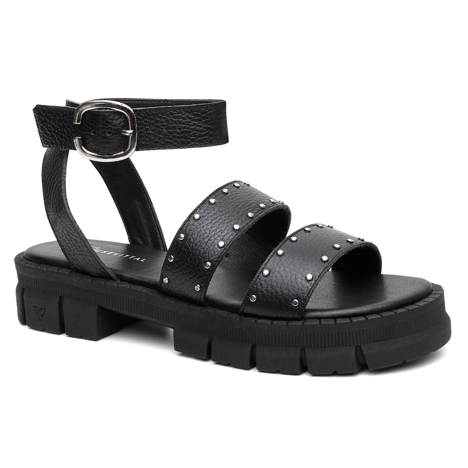 Imagem principal Sandália Vittal Tira Ajustável em Couro Legitimo e Detalhes Metais Preta USE VITTAL preto