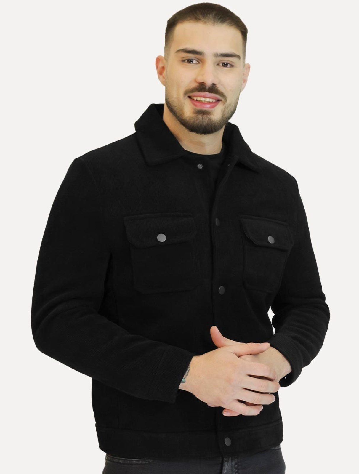 Imagem principal Jaqueta Dixen Masculina Cotelê Canelada Pockets Button Preta Dixen preto