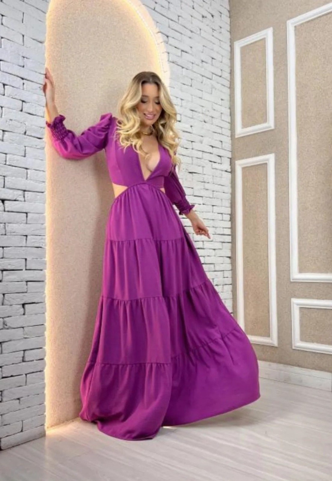 Imagem principal Vestido Manu Abertura Viscose Manga Longa Uva Cia do Vestido roxo